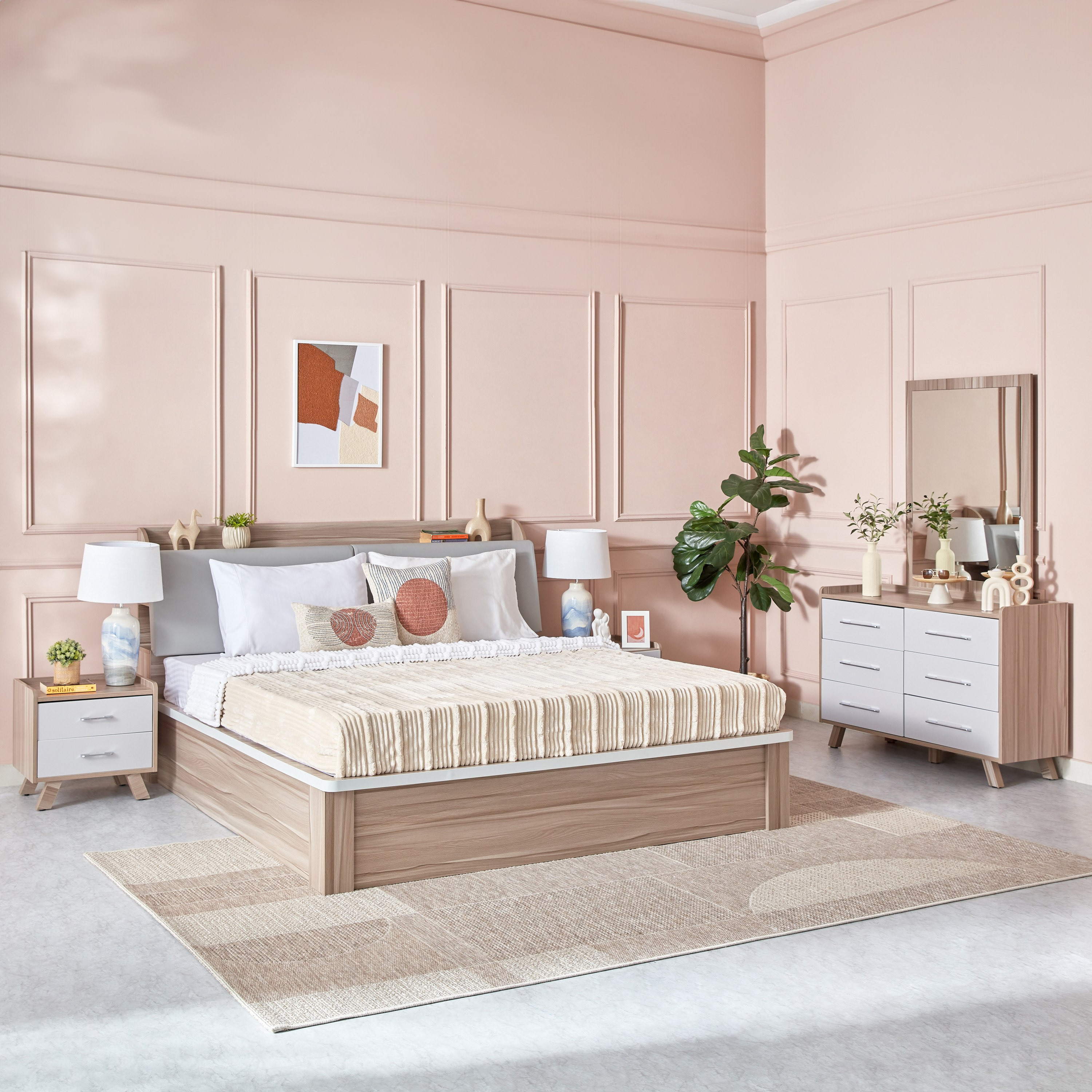 طقم غرفة نوم كينج 5 قطع من ميامي - 180x200 سم-hbxbedroom-bedsandbedsets-bedroomsets-king-image-1