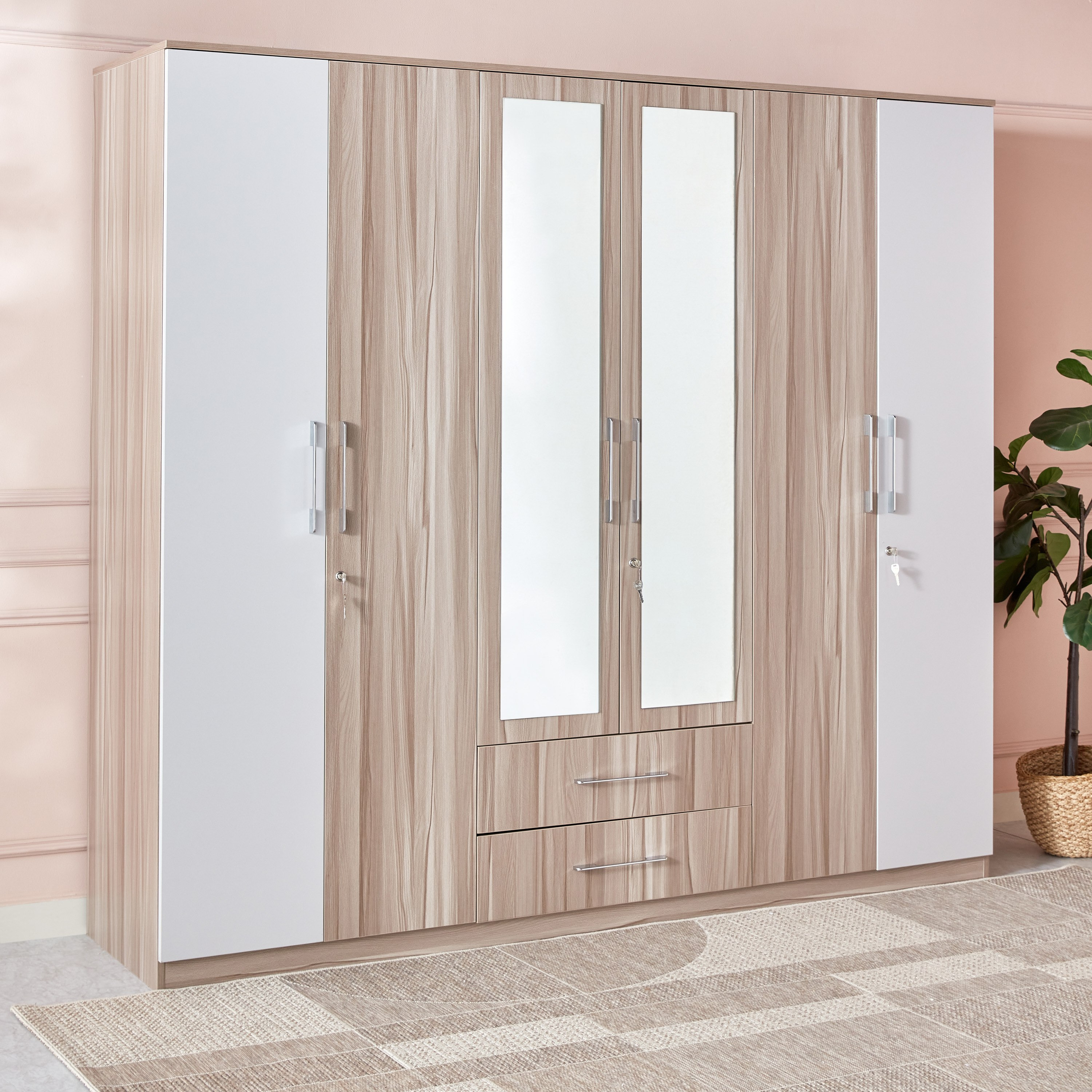 خزانة ملابس -6 أبواب بمرآة من ميامي-hbxfurniture-wardrobes-image-1
