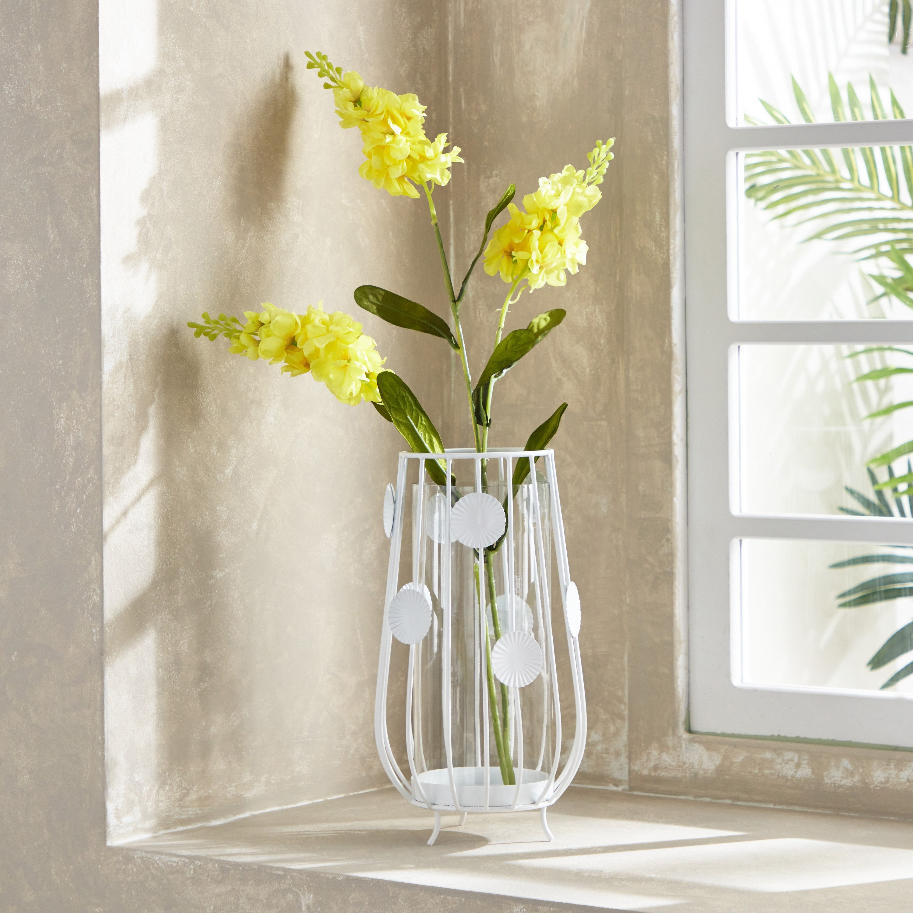 مزهرية زهور معدن وزجاج ورق شجر من ألينا - 16x16x30 سم-hbxbedroom-decorandaccessories-vases-image-1