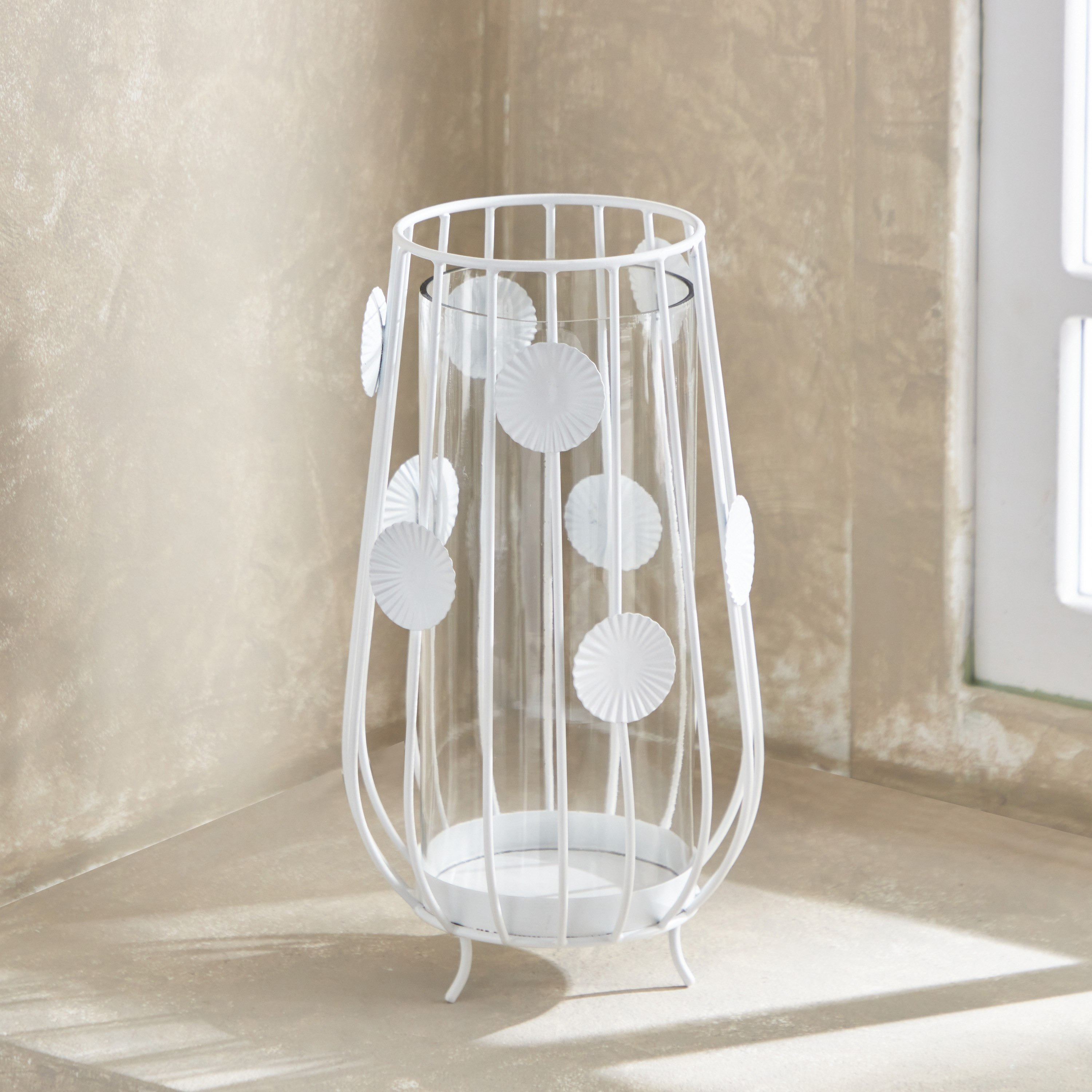 مزهرية زهور معدن وزجاج ورق شجر من ألينا - 16x16x30 سم-hbxbedroom-decorandaccessories-vases-image-2