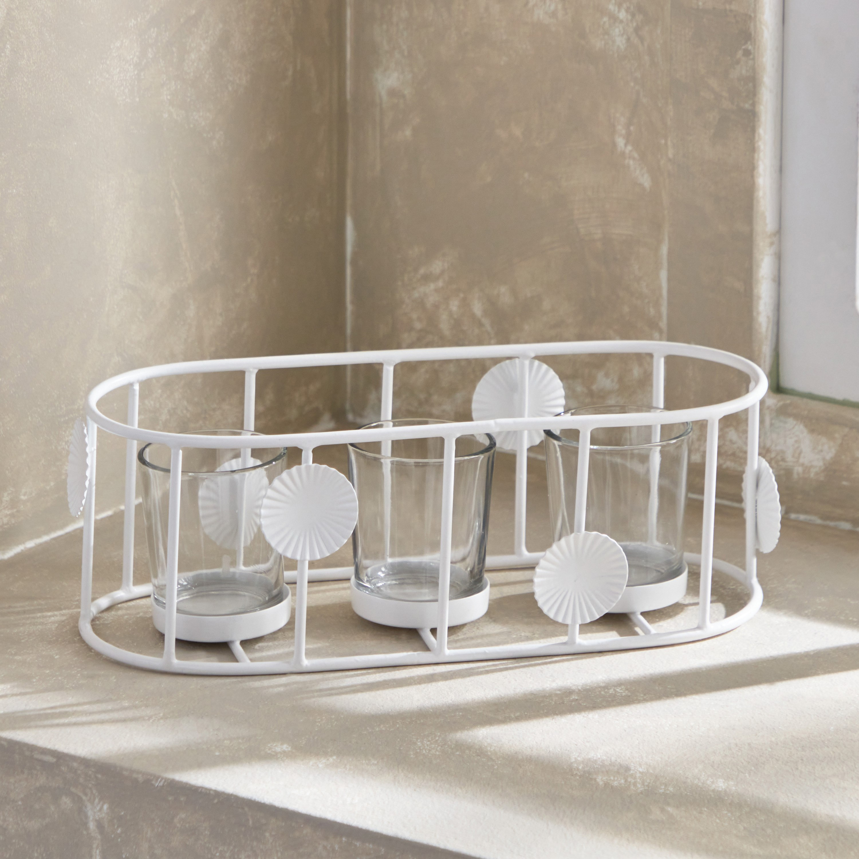 Buy Alena Metal Leaf 3 Tealight Holder with Clear Glass