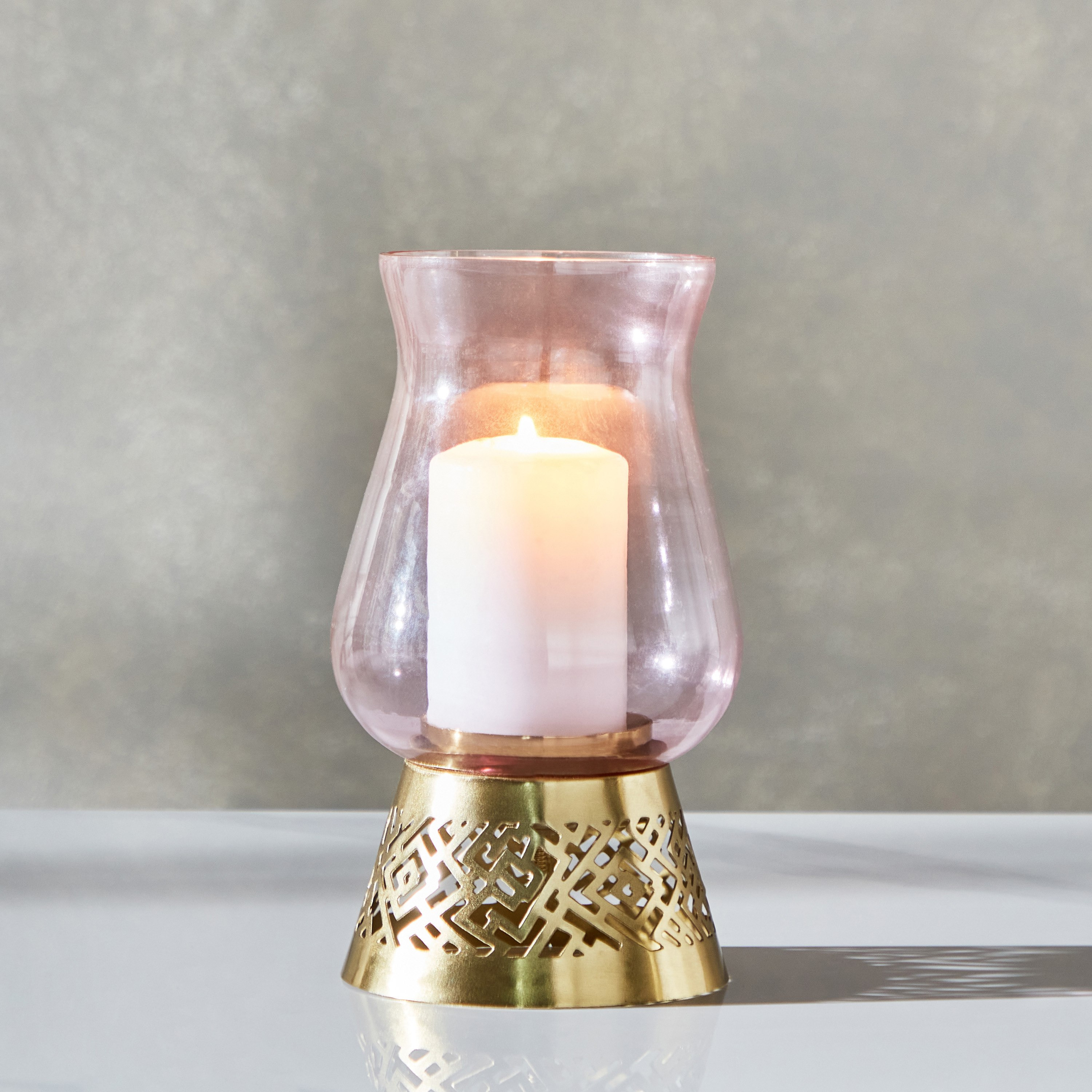 Herin Metal Cutwork Pillar Candleholder with Glass - 13.5x13.5x25 cm-hbxlivingroom-decorandaccessories-candleholders-image-1