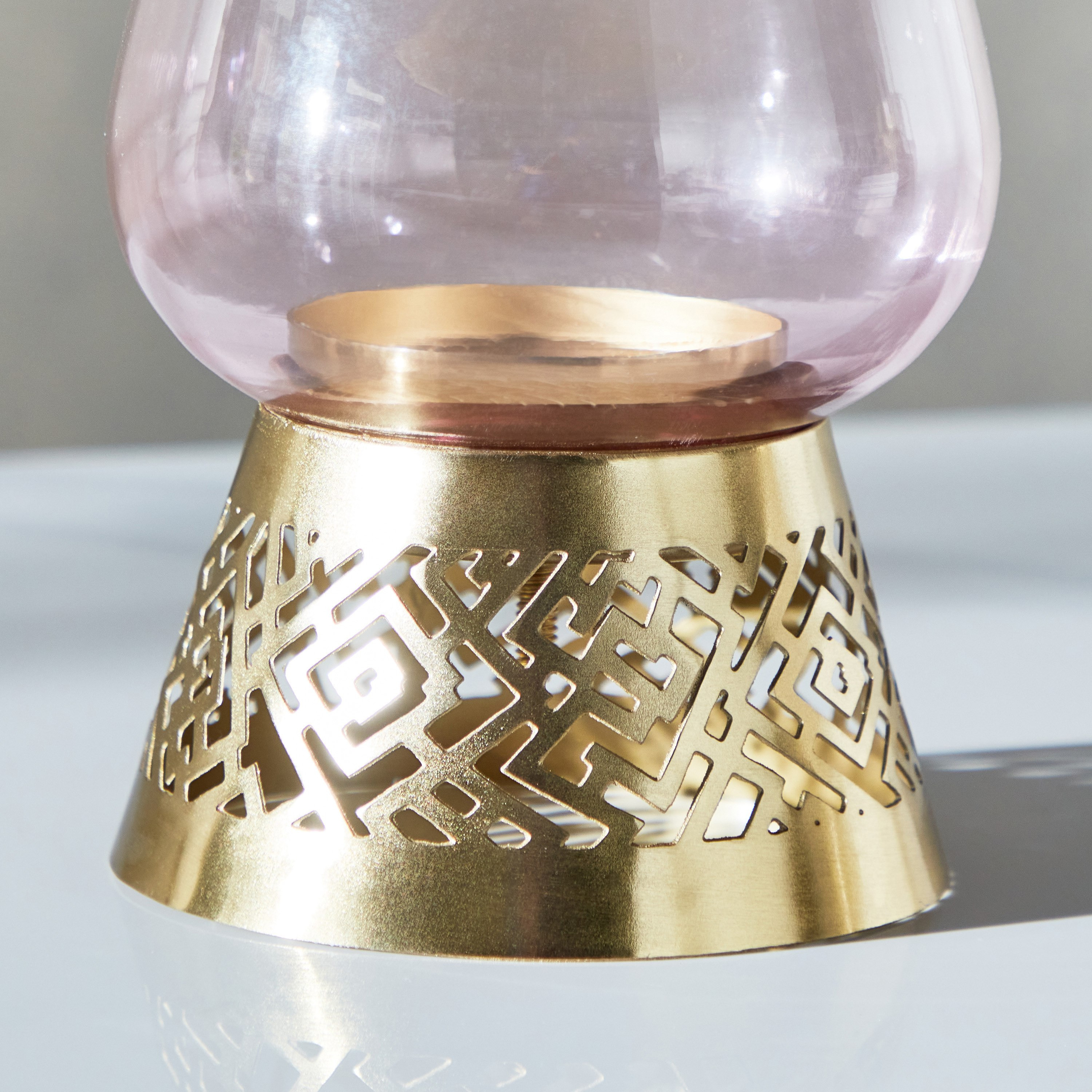 Herin Metal Cutwork Pillar Candleholder with Glass - 13.5x13.5x25 cm-hbxlivingroom-decorandaccessories-candleholders-image-4