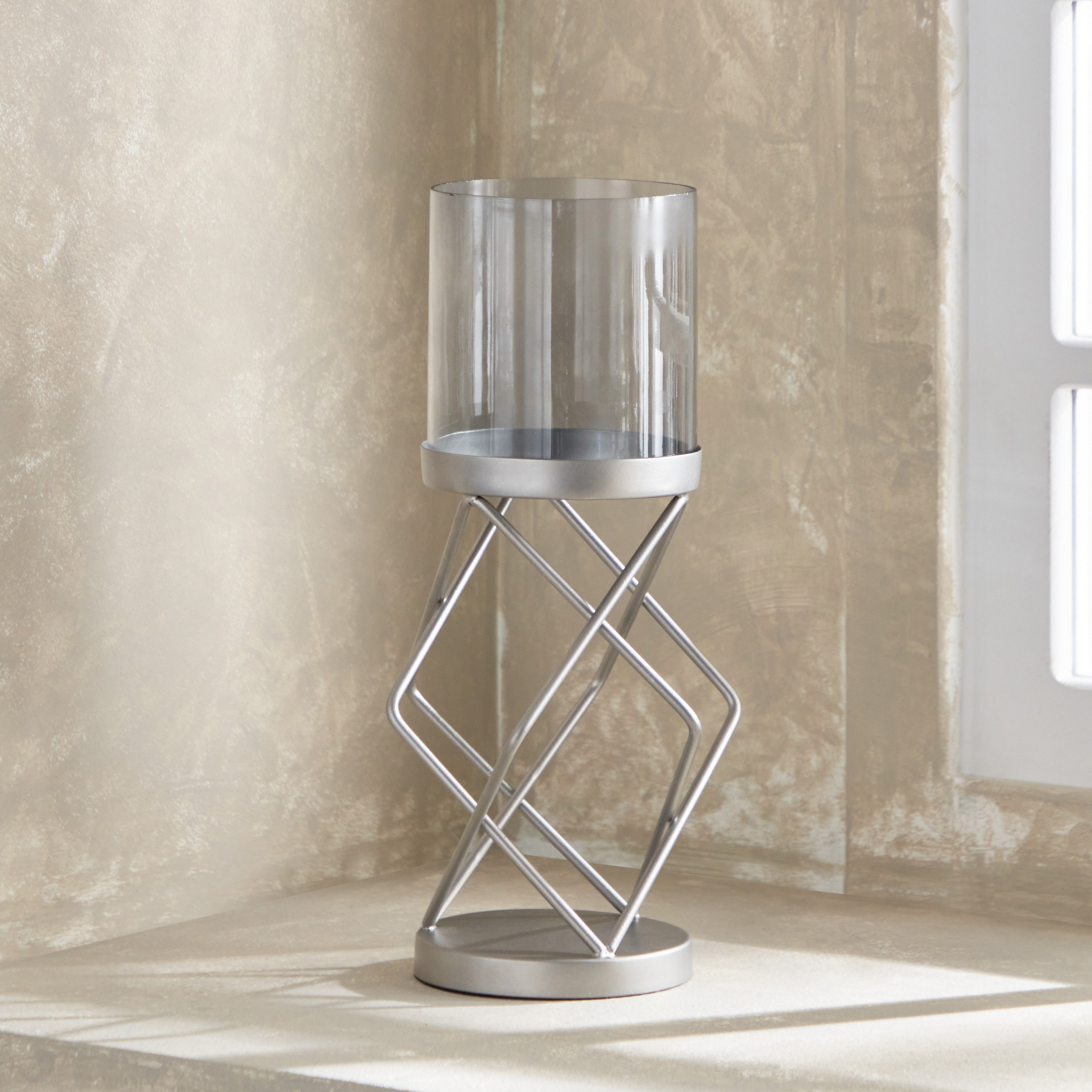حامل شموع نيكل معتق بدعامة سلك معدن مع زجاج من إنيجما - 15x15x20 سم-hbxlivingroom-decorandaccessories-candleholders-image-2