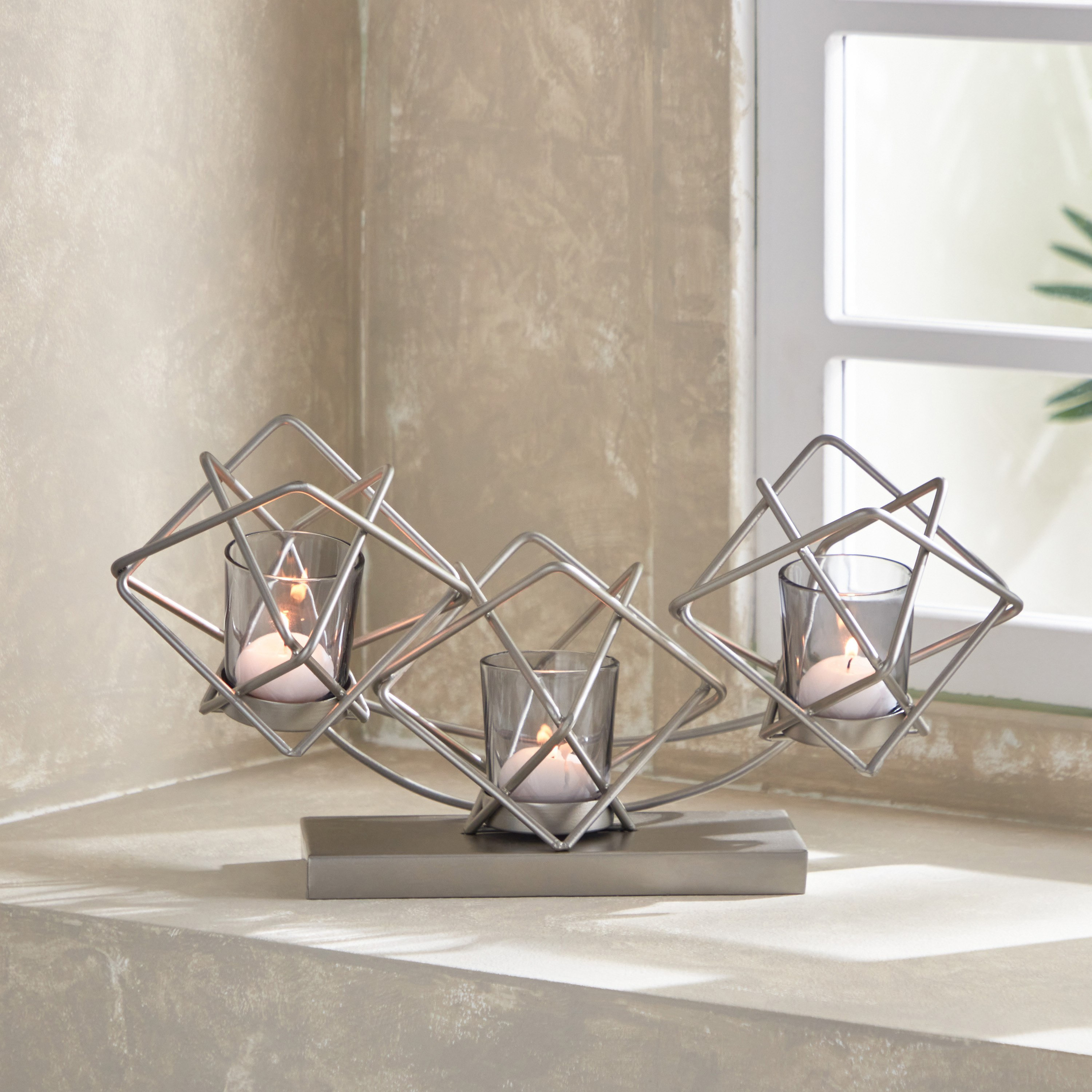 حامل شموع معدني بسلك 3 قطع مع زجاج من إنيجما - 35x14x20 سم-hbxlivingroom-decorandaccessories-candleholders-image-1