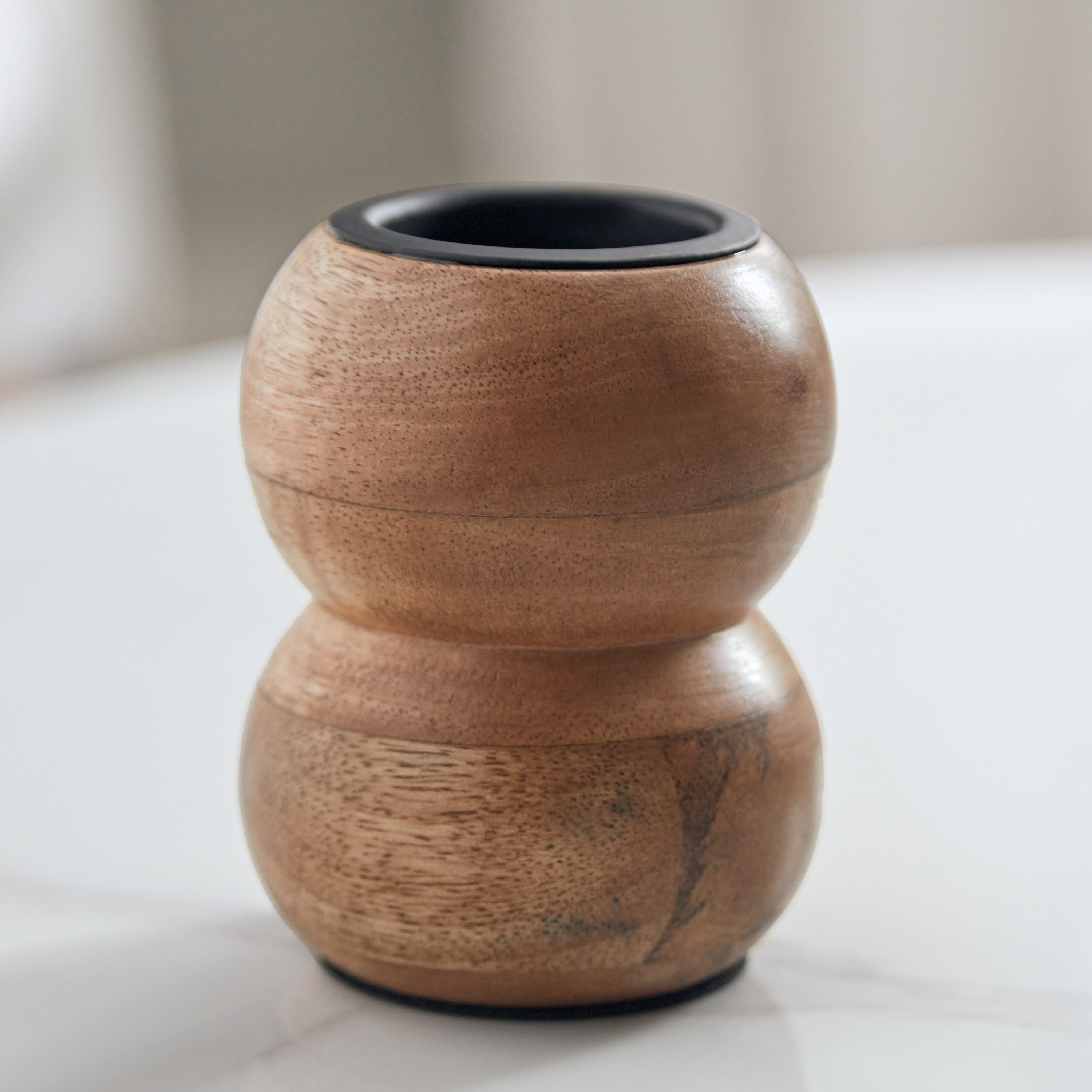 Cohar Wooden 2 Circle Small Tealight Candleholder - 6.5x6.5x8.5 cm-hbxlivingroom-decorandaccessories-candleholders-image-1