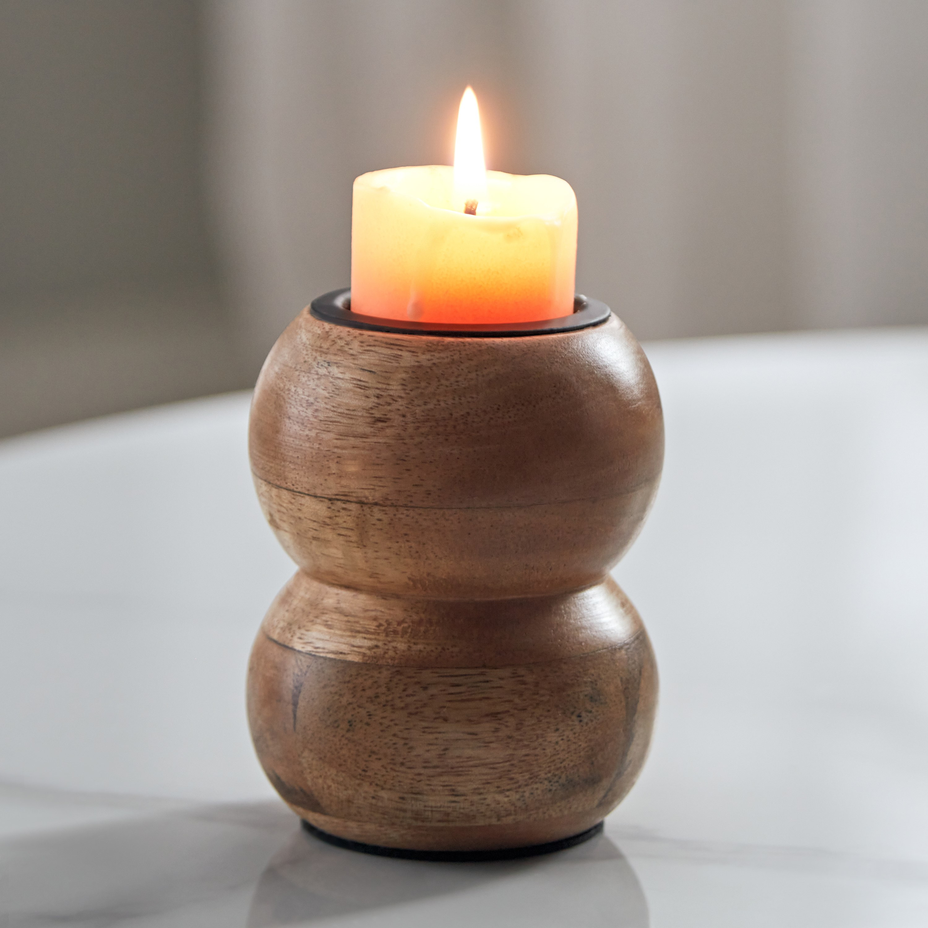 Cohar Wooden 2 Circle Small Tealight Candleholder - 6.5x6.5x8.5 cm-hbxlivingroom-decorandaccessories-candleholders-image-2