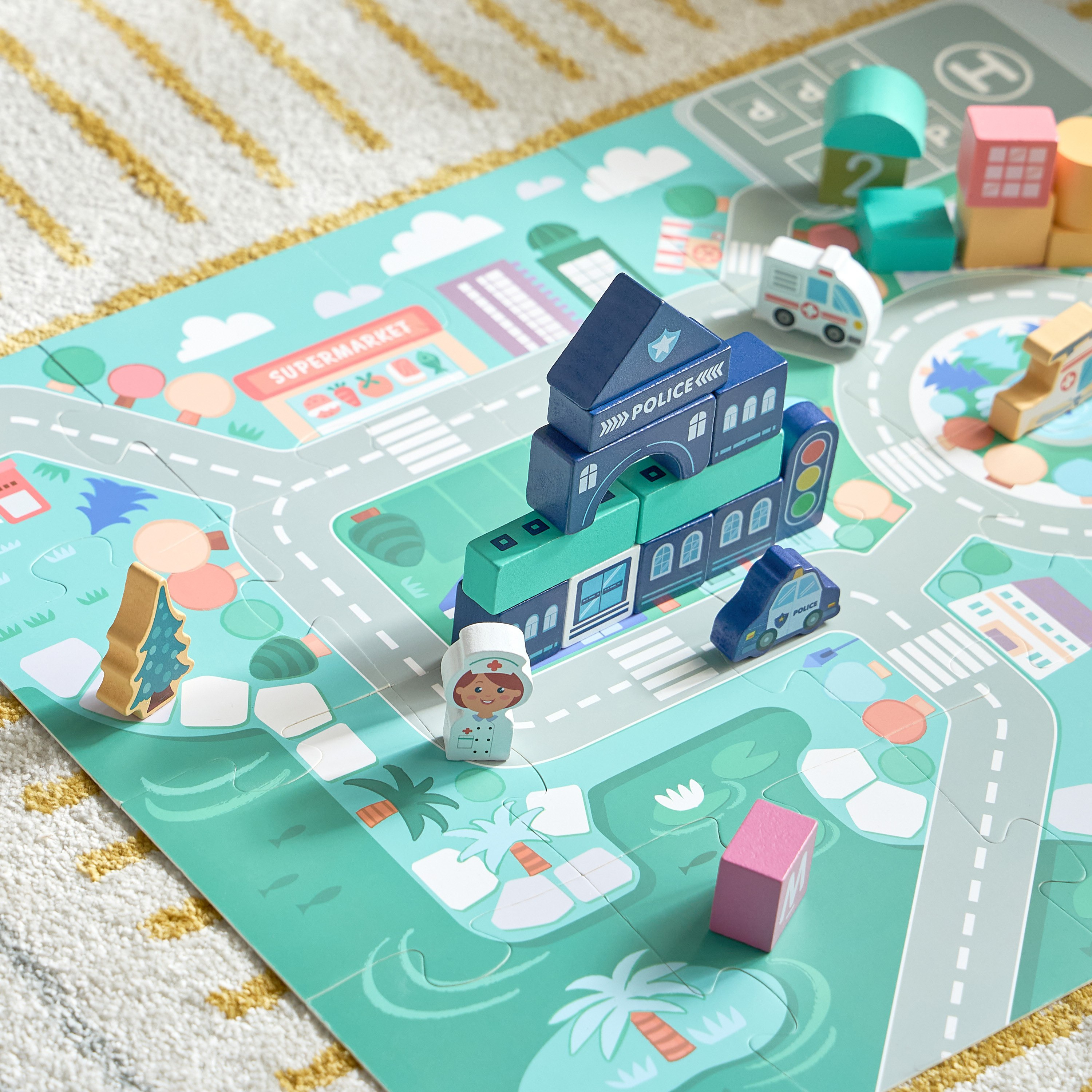 مجموعة مكعبات سيتي سكيب للأطفال 100 قطعة من بلاي لاند - 22.5x22.5 سم-hbxhomeware-hbxkidsandyouth-image-4