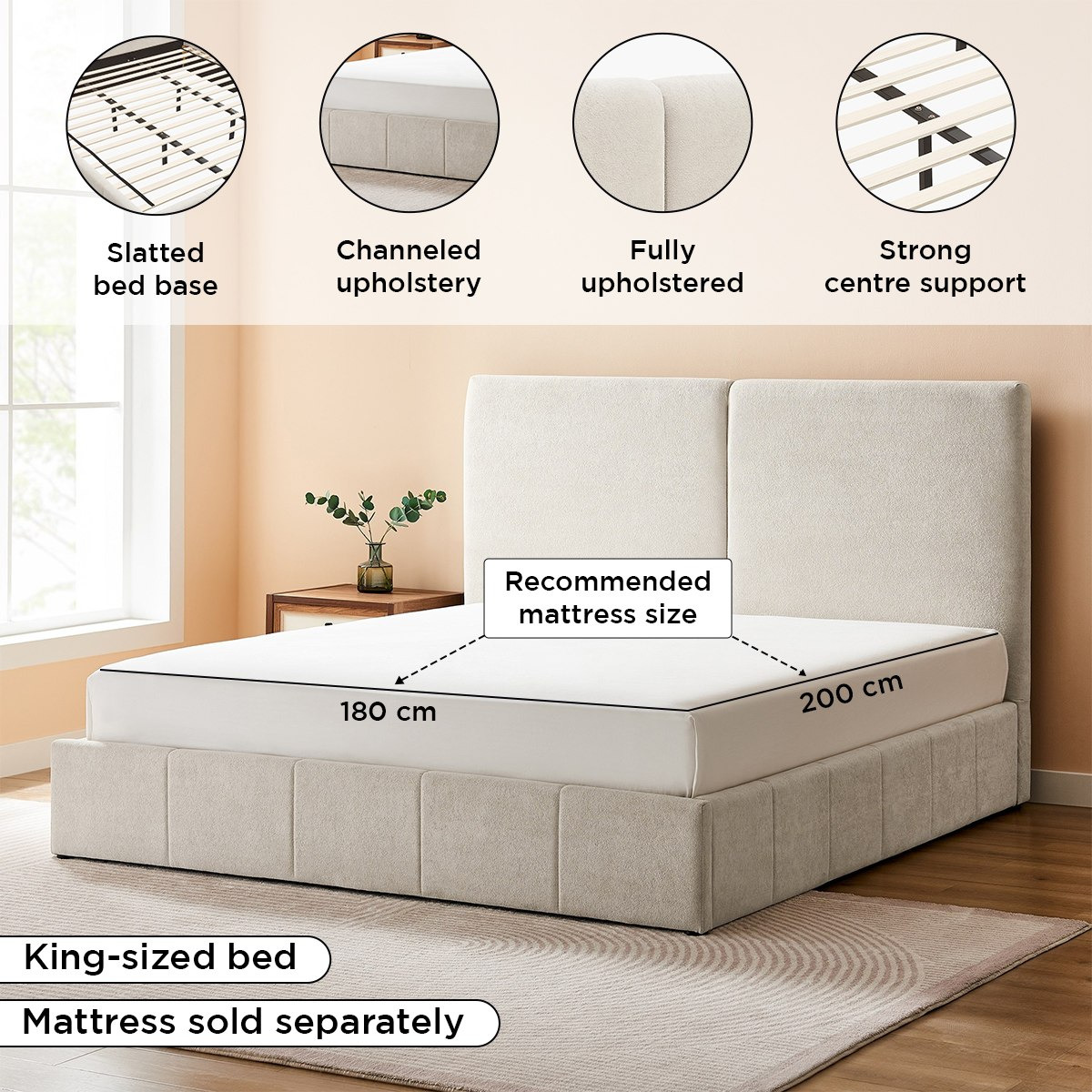 Pearl 5-Piece Upholstered King Bedroom Set - 180x200 cm-hbxbedroom-bedsandbedsets-bedroomsets-king-image-5