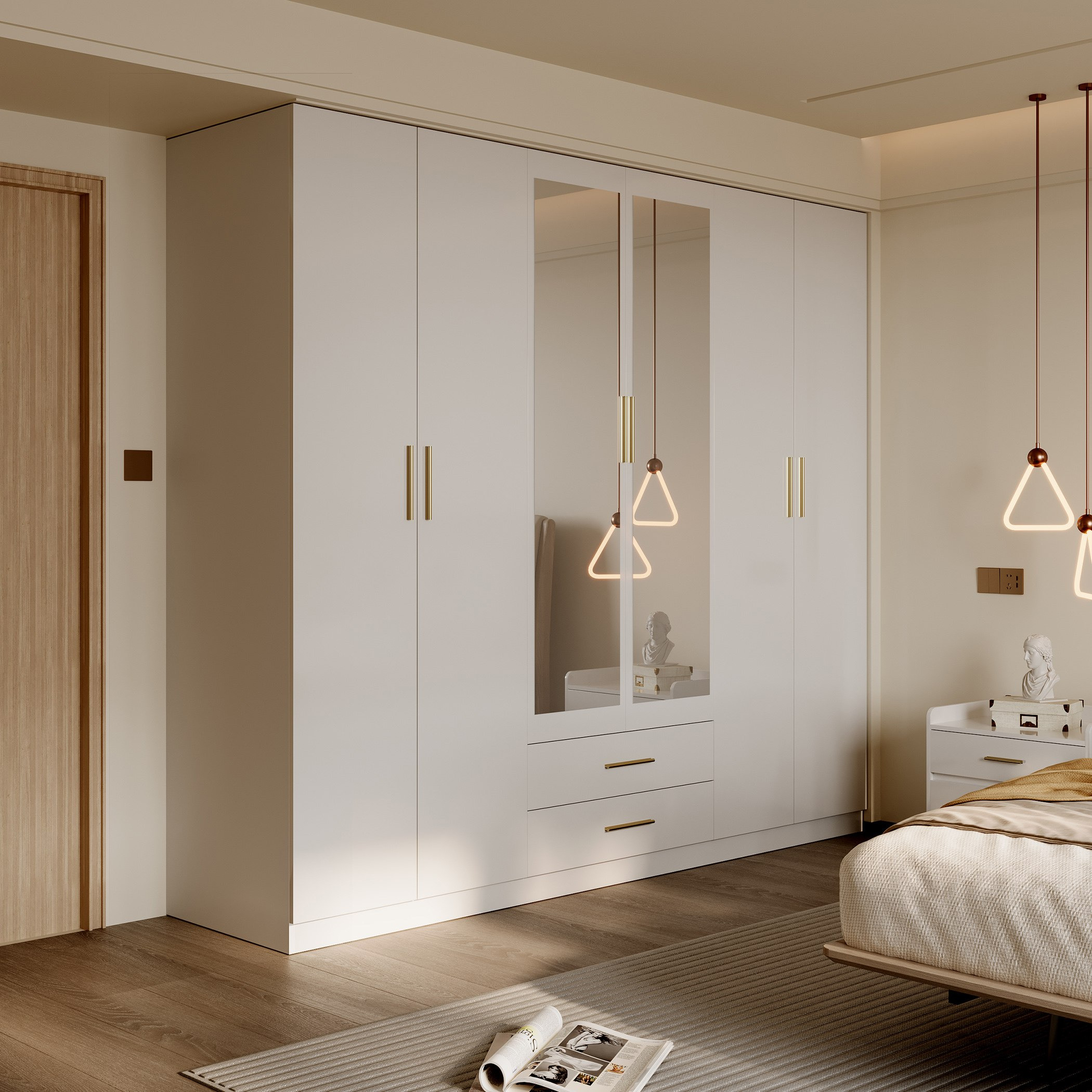 Pearl 6-Door Wardrobe with 2 Drawers and Mirrors-hbxfurniture-wardrobes-image-2