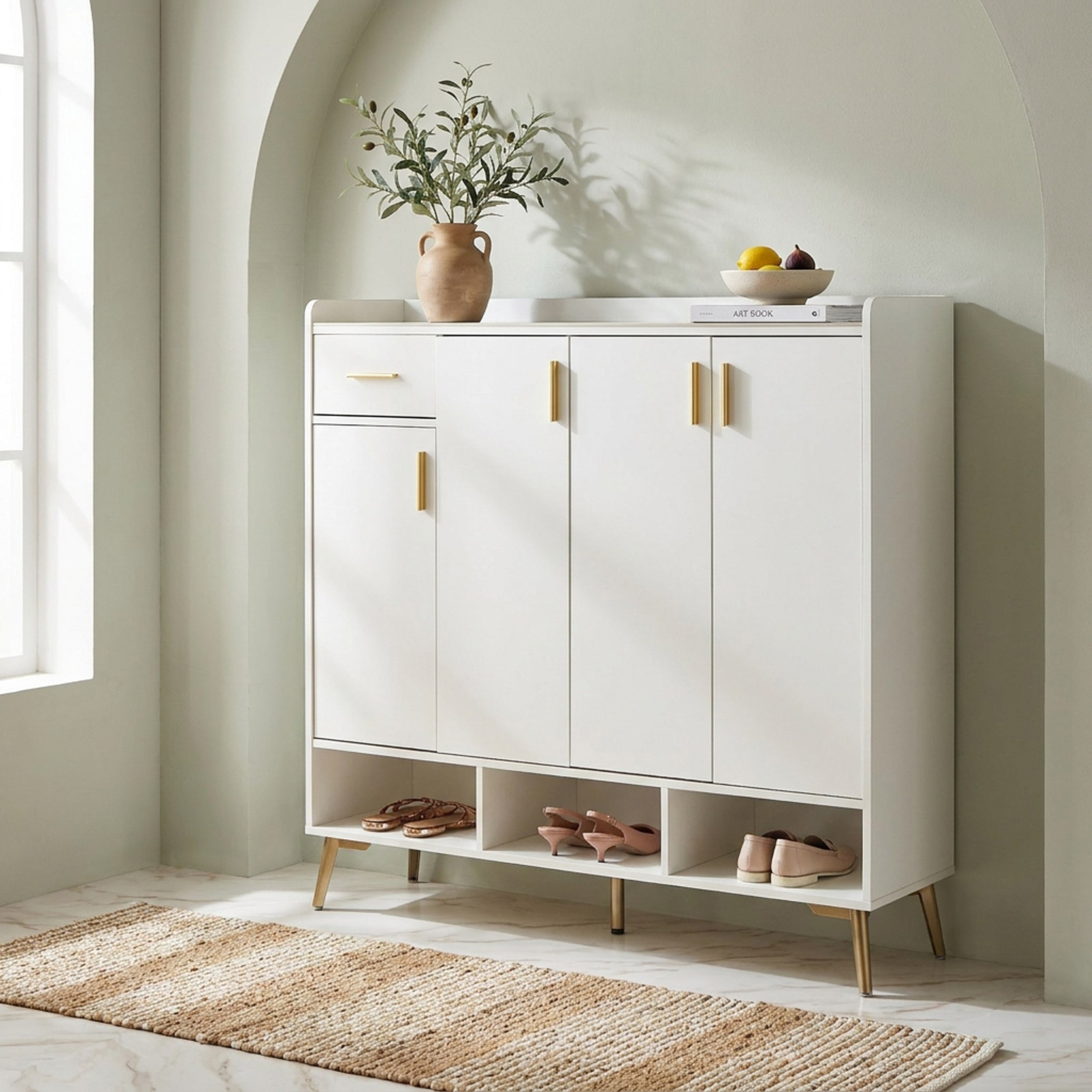 Pearl 22-Pair Sintered Stone Shoe Cabinet with 4 Doors and 1 Drawer-hbxbedroom-shoecabinetsandracks-image-1