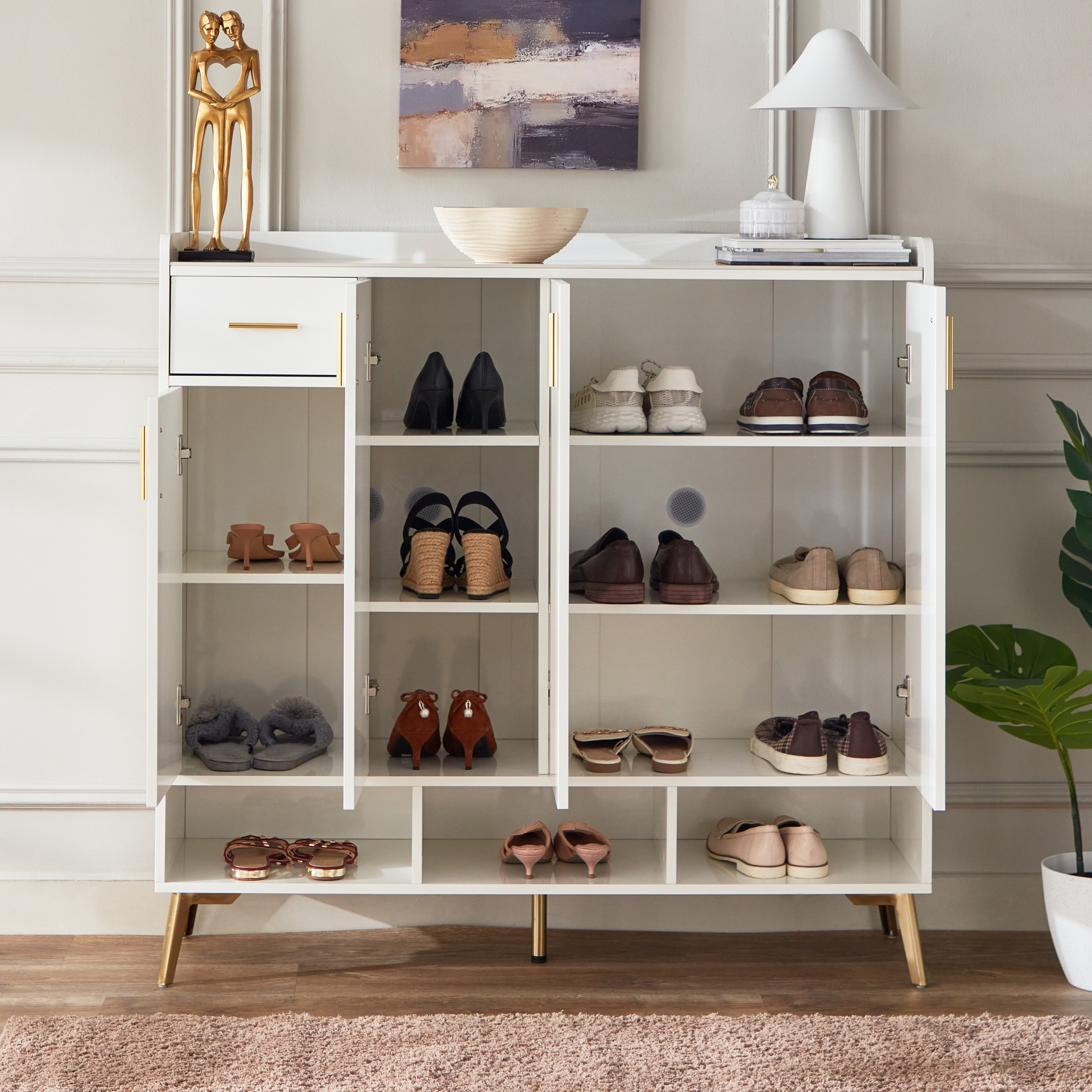 Pearl 22-Pair Sintered Stone Shoe Cabinet with 4 Doors and 1 Drawer-hbxbedroom-shoecabinetsandracks-image-4