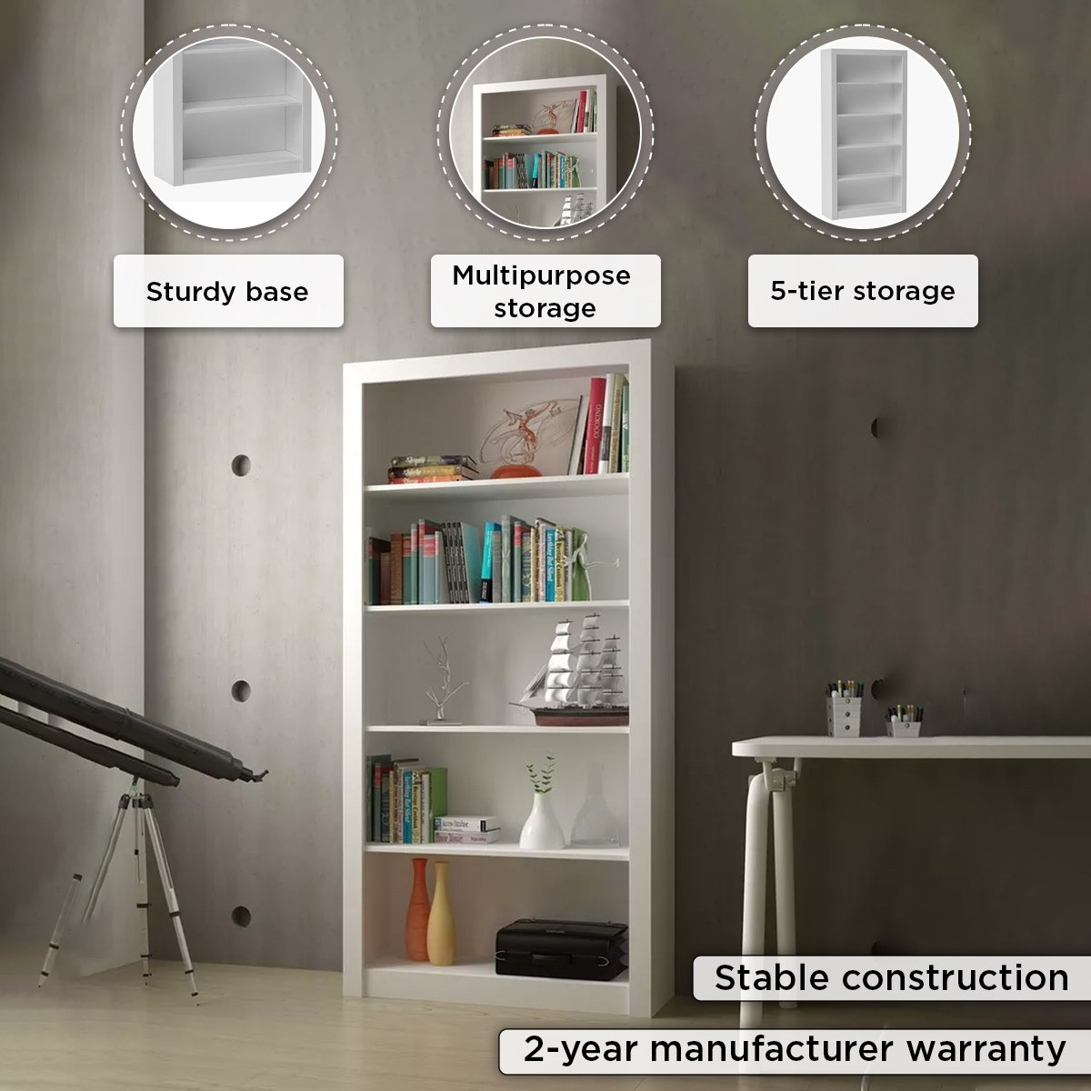 خزانة كتب 5 طبقات من بيانكا لوندرينا-hbxfurniture-office-bookcases-image-4