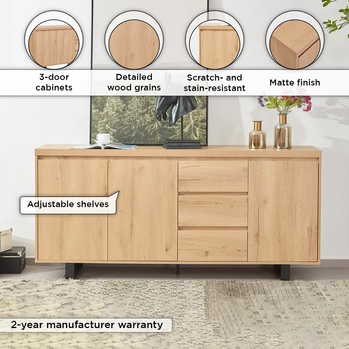 وحدة جانبية بـ3 أبواب و 3 أدراج من إندوس-hbxfurniture-diningroom-buffetsandsideboards-image-4