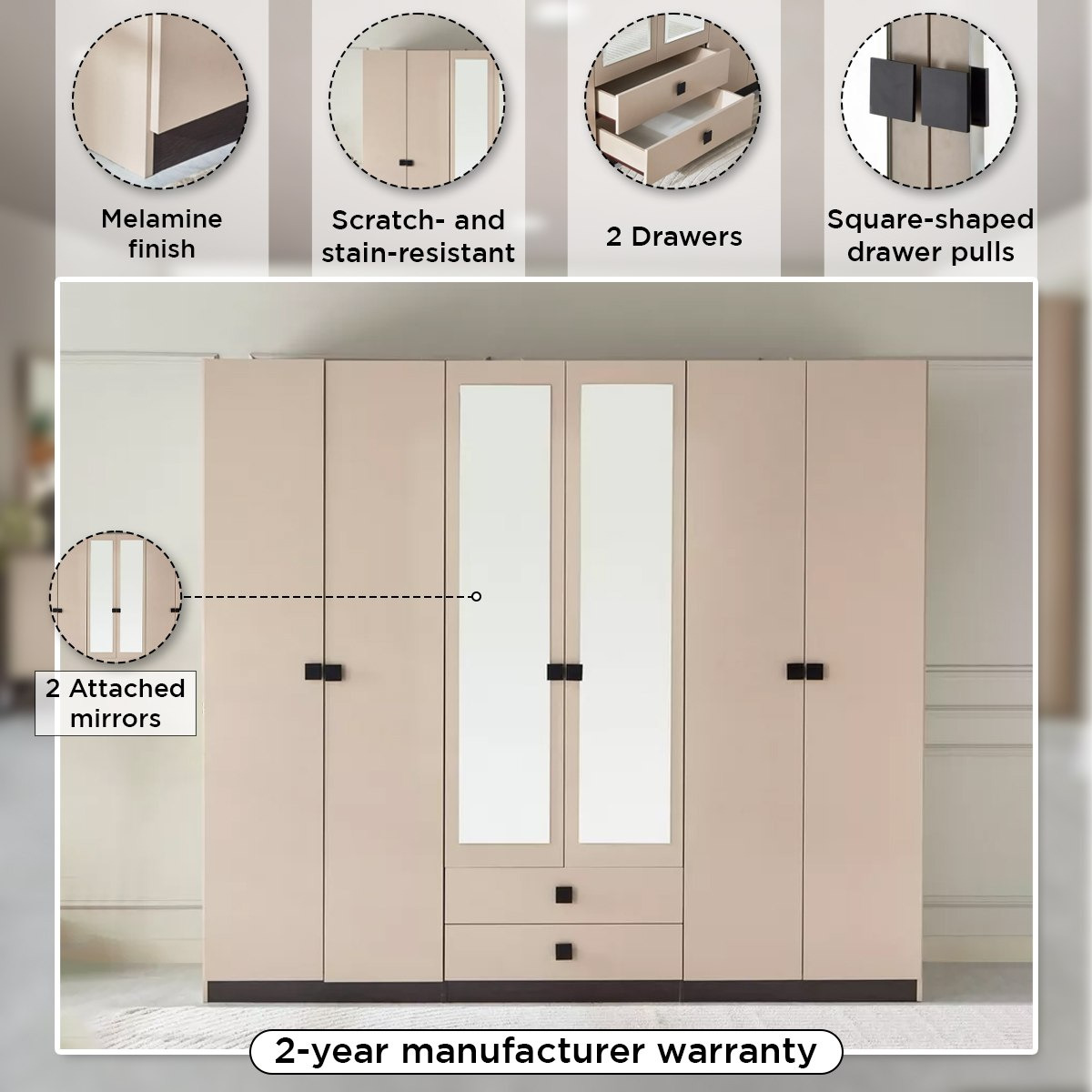 خزانة ملابس 6 أبواب بدرجين ومرآتين من لوكسمبورج-hbxfurniture-wardrobes-image-4