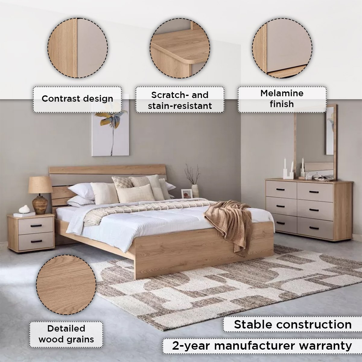 طقم غرفة نوم كينج 5 قطع - مدريد من موڤو  - 180x200 سم-hbxbedroom-bedsandbedsets-bedroomsets-king-image-4