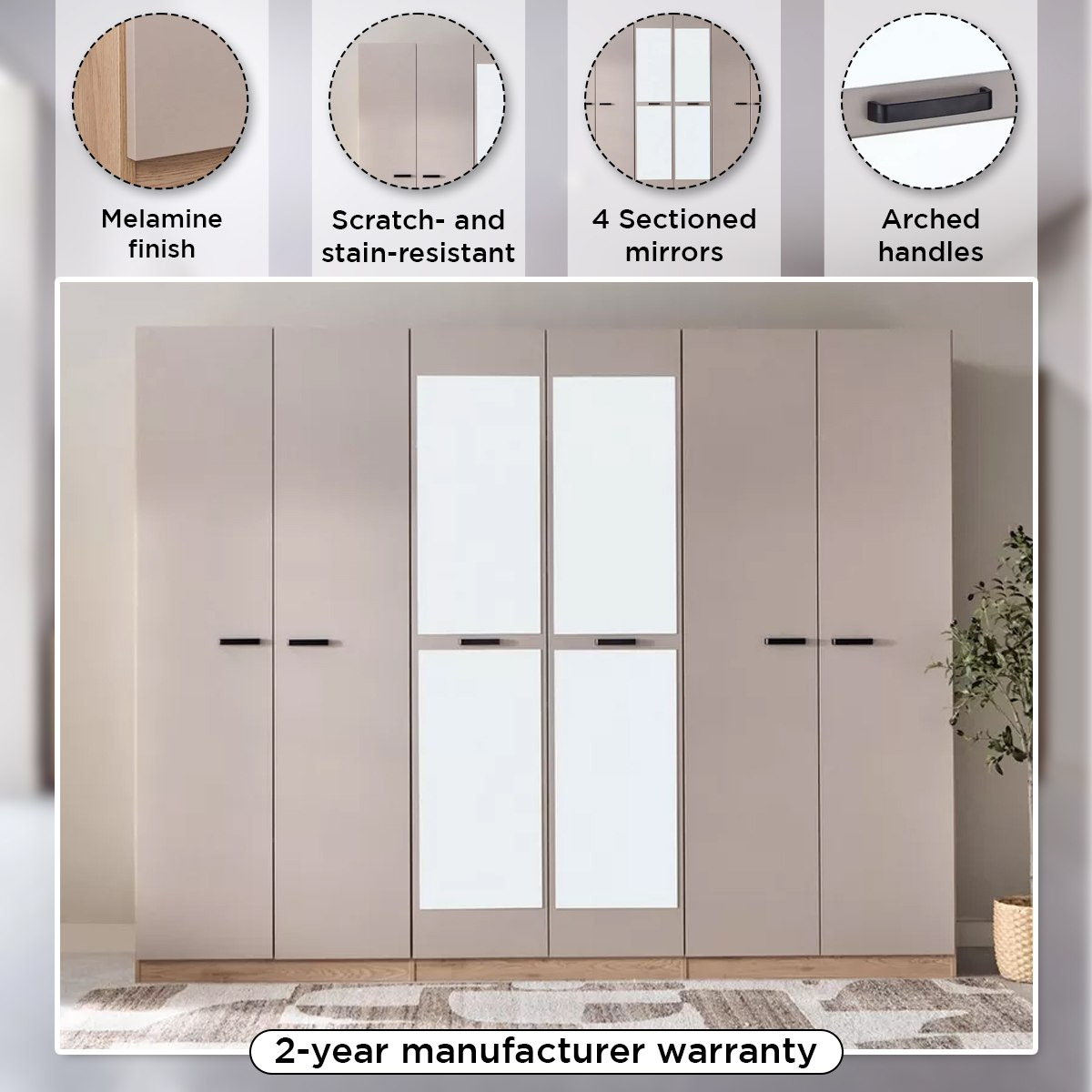 Movo Madrid 6-Door Wardrobe with Mirror-hbxfurniture-wardrobes-image-4