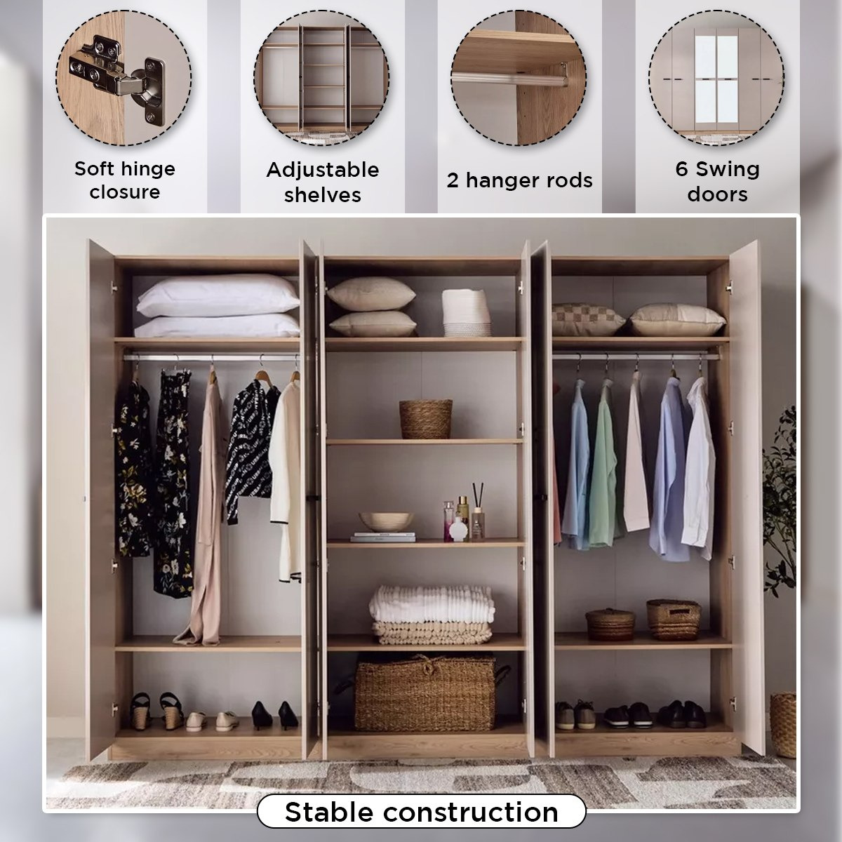 Movo Madrid 6-Door Wardrobe with Mirror-hbxfurniture-wardrobes-image-5