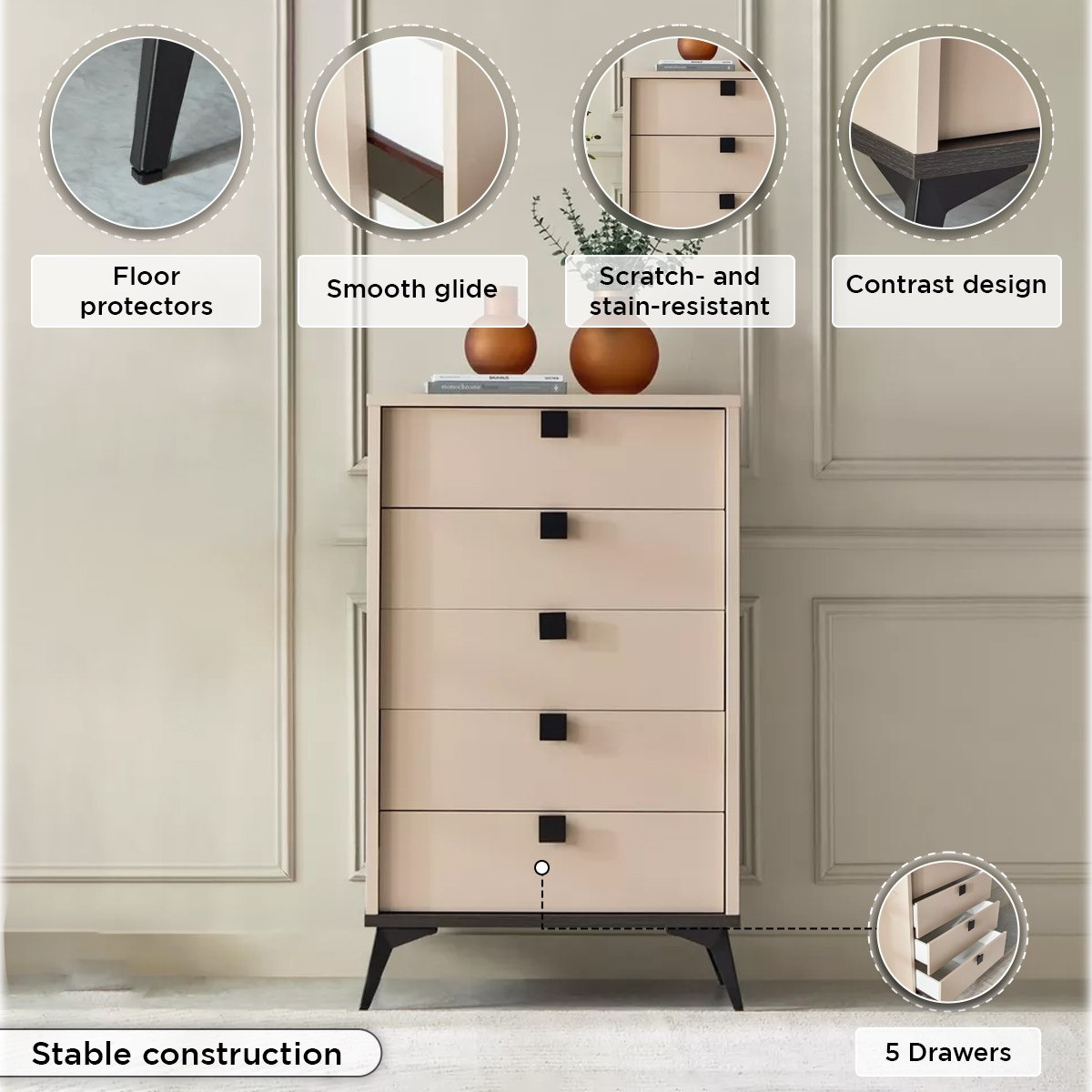 Luxembourg Chest of 5 Drawers-hbxfurniture-dressersandchests-chestofdrawers-image-5