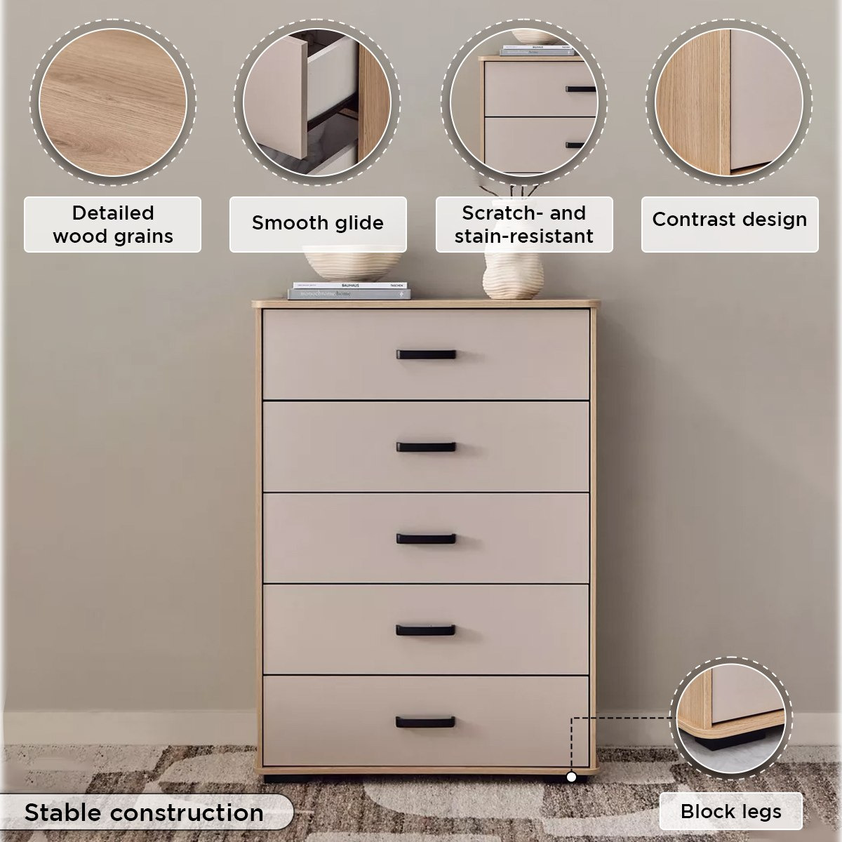 وحدة تخزين 5 أدراج - مدريد من موڤو -hbxfurniture-dressersandchests-chestofdrawers-image-5