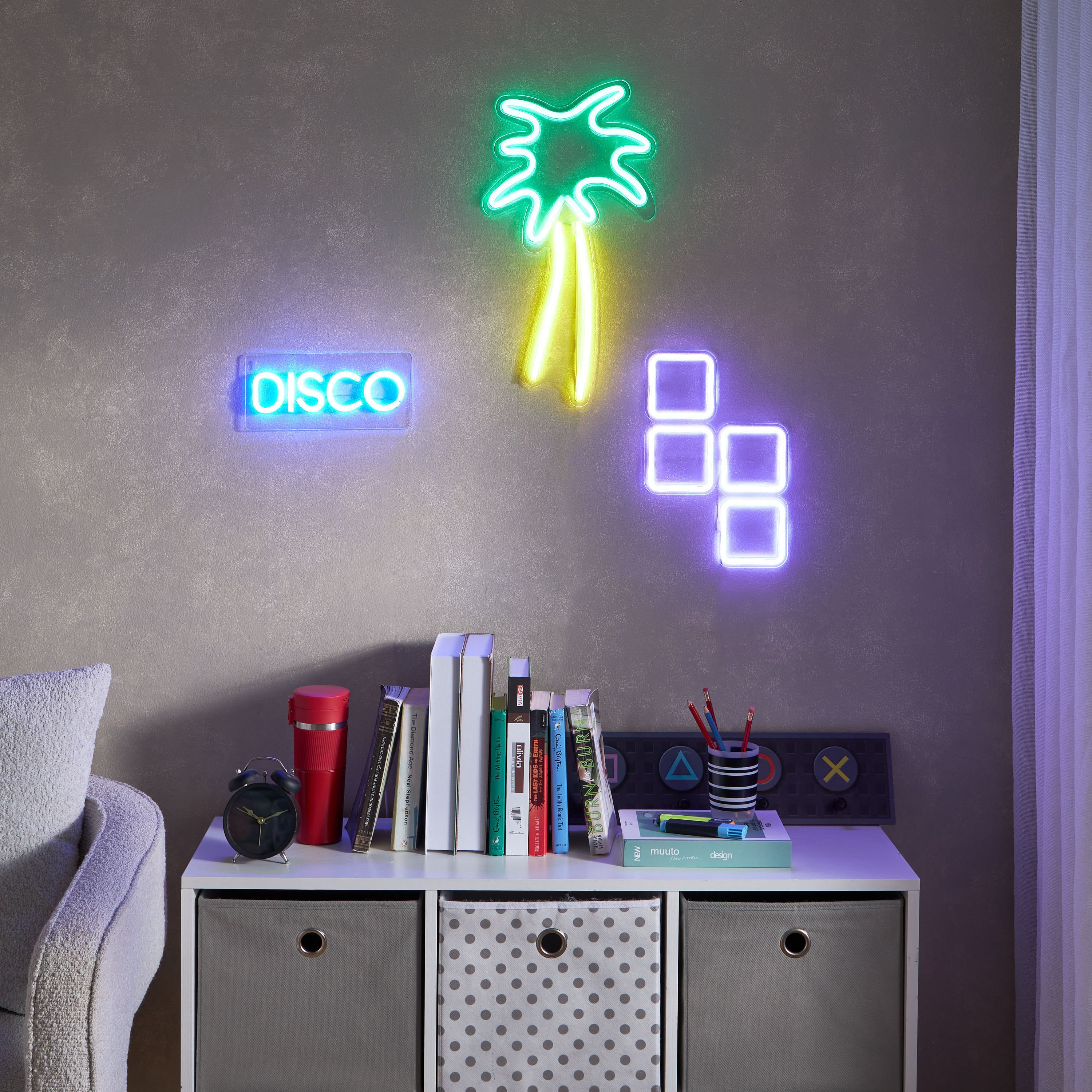 إضاءة نيون أل إي دي بإطار مكعب من لين - 30x2x20 سم-hbxdiningroom-lighting-decorativesandstringlights-image-5