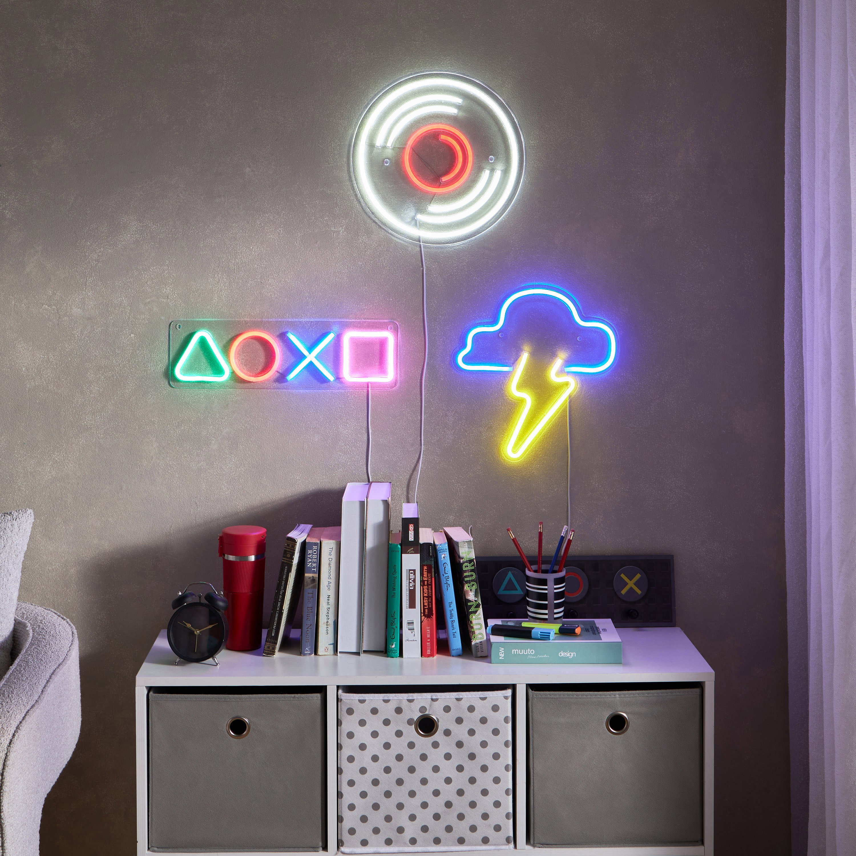إضاءة نيون أل إي دي بإطار بتصميم قرص من لين - 32x2x32 سم-hbxdiningroom-lighting-decorativesandstringlights-image-5