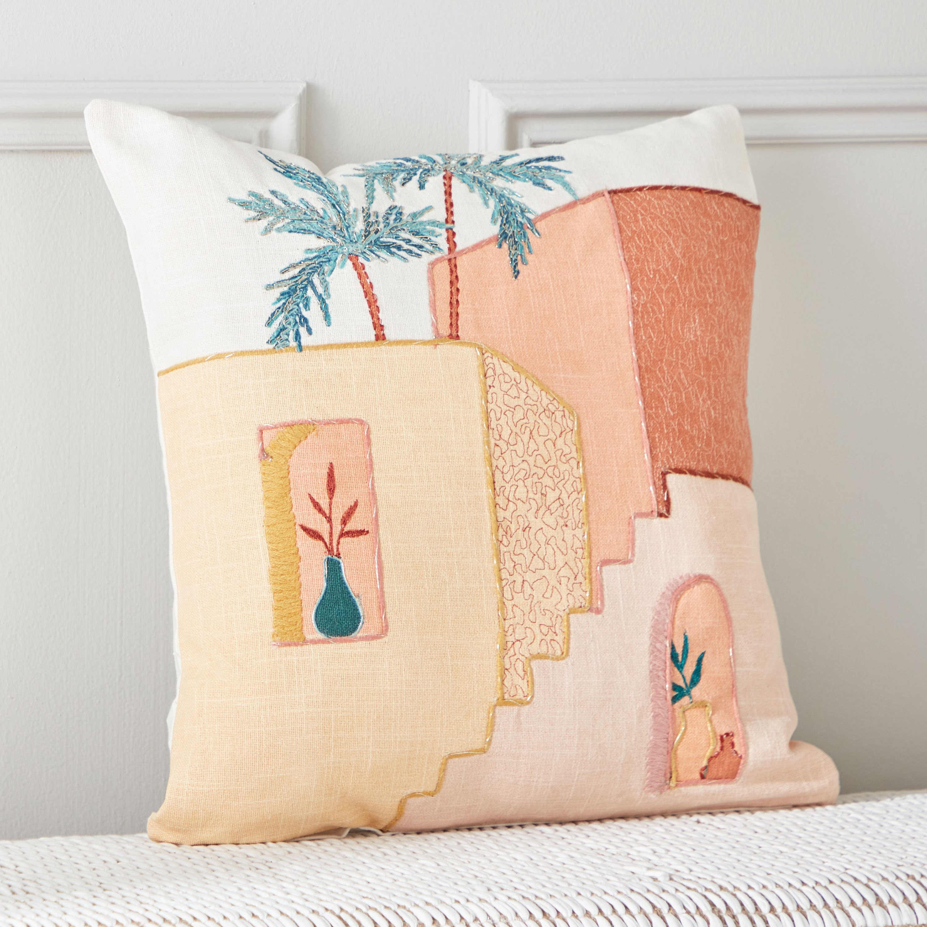 Sage Shaded Desert Embroidery Filled Cushion - 45x45 cm-hbxlivingroom-furnishings-cushionsandcovers-filledcushions-image-1