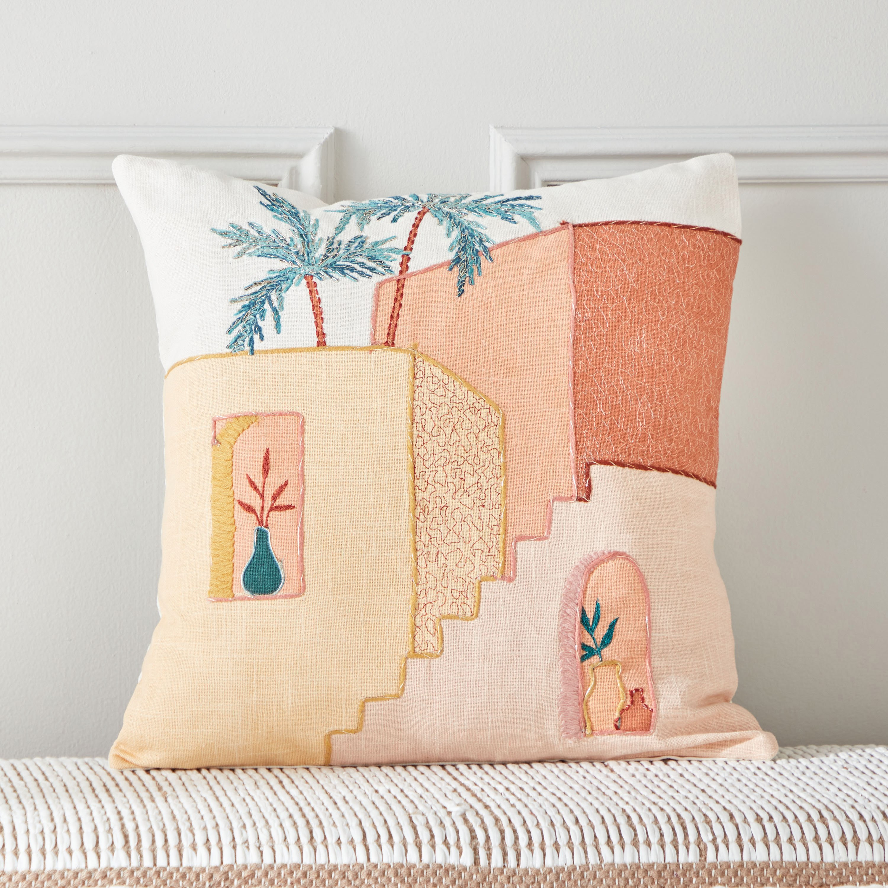 Sage Shaded Desert Embroidery Filled Cushion - 45x45 cm-hbxlivingroom-furnishings-cushionsandcovers-filledcushions-image-2