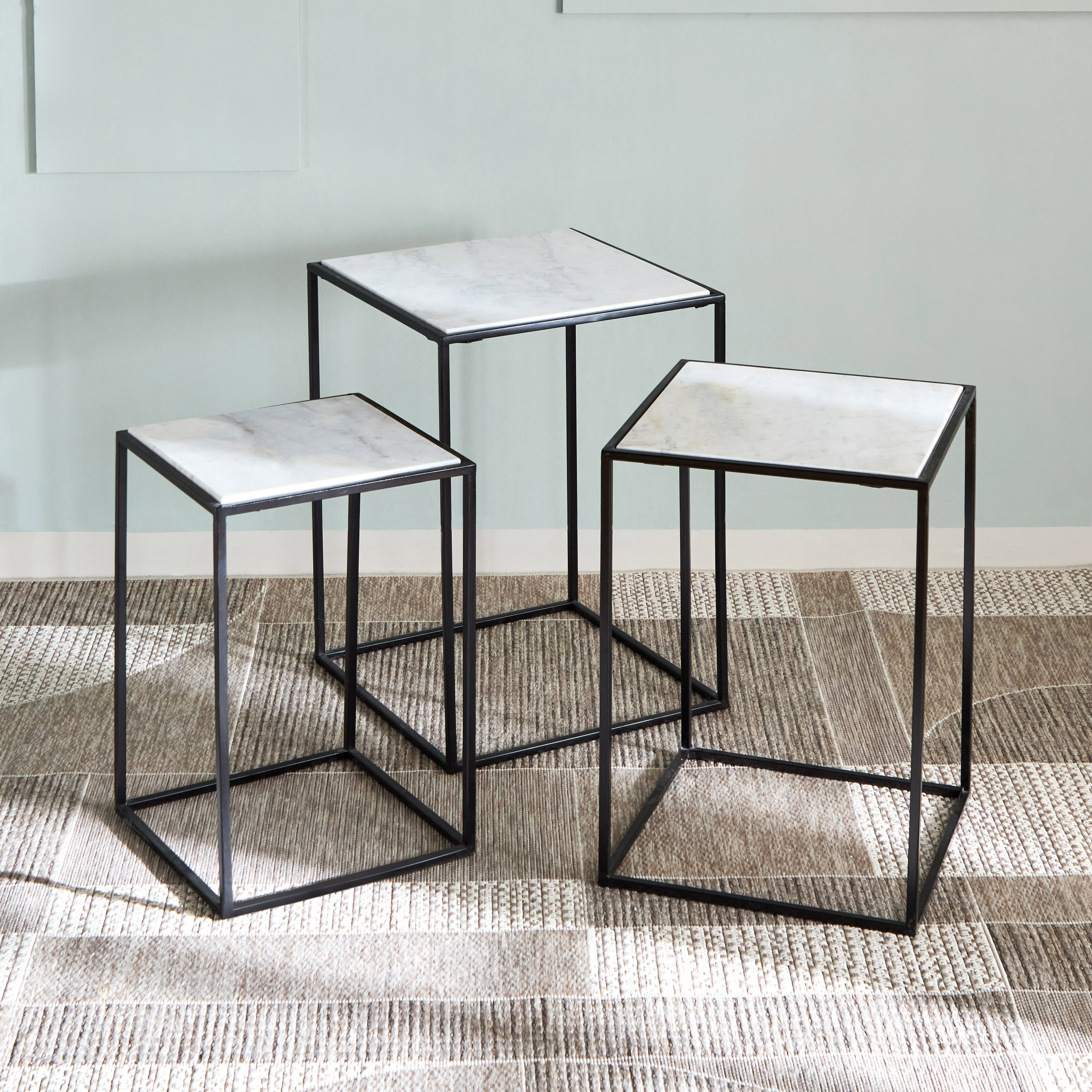 طقم طاولات متداخلة مربعة من 3 قطع بسطح من الرخام الأصلي - ويلو-hbxfurniture-livingroom-nestingtables-image-2