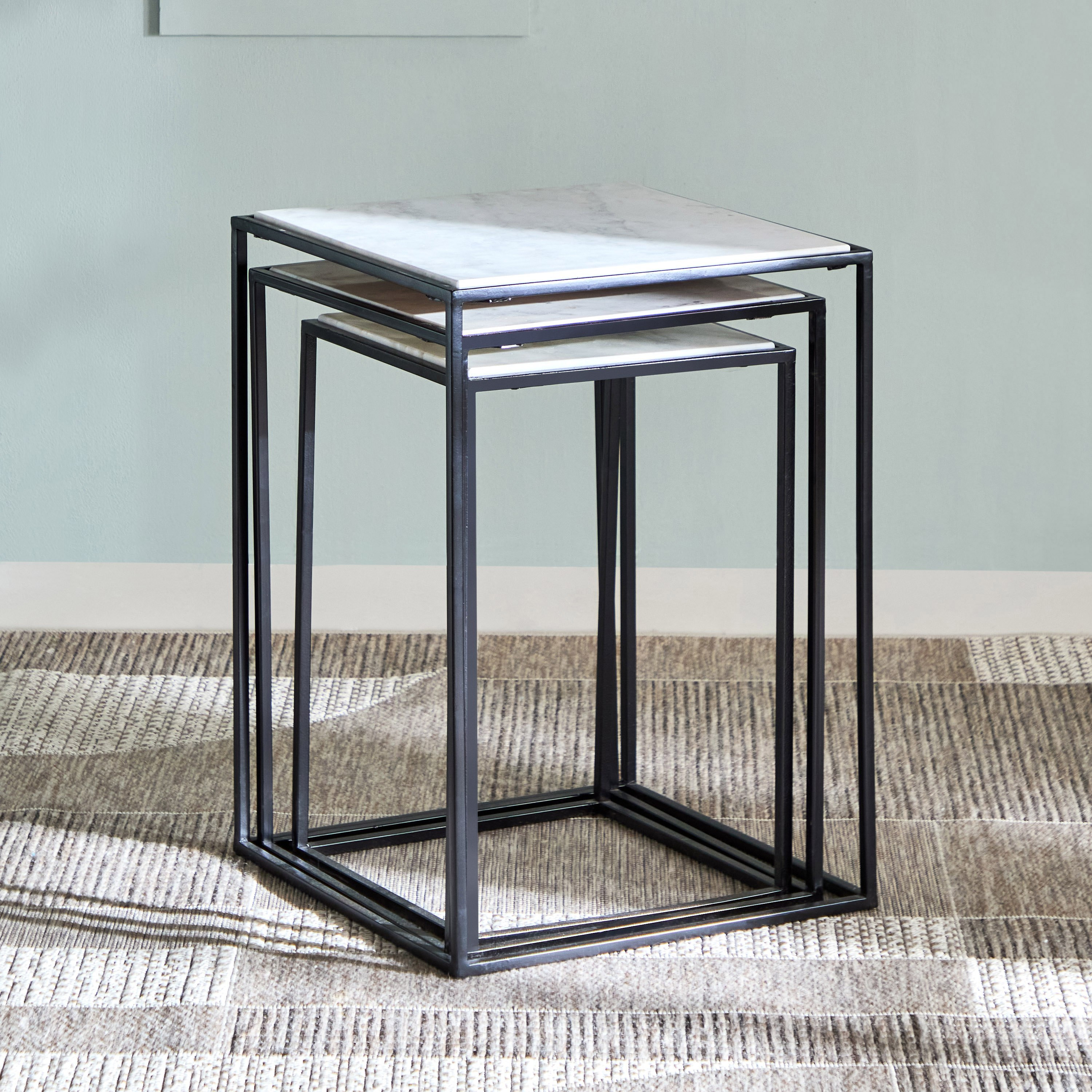طقم طاولات متداخلة مربعة من 3 قطع بسطح من الرخام الأصلي - ويلو-hbxfurniture-livingroom-nestingtables-image-3