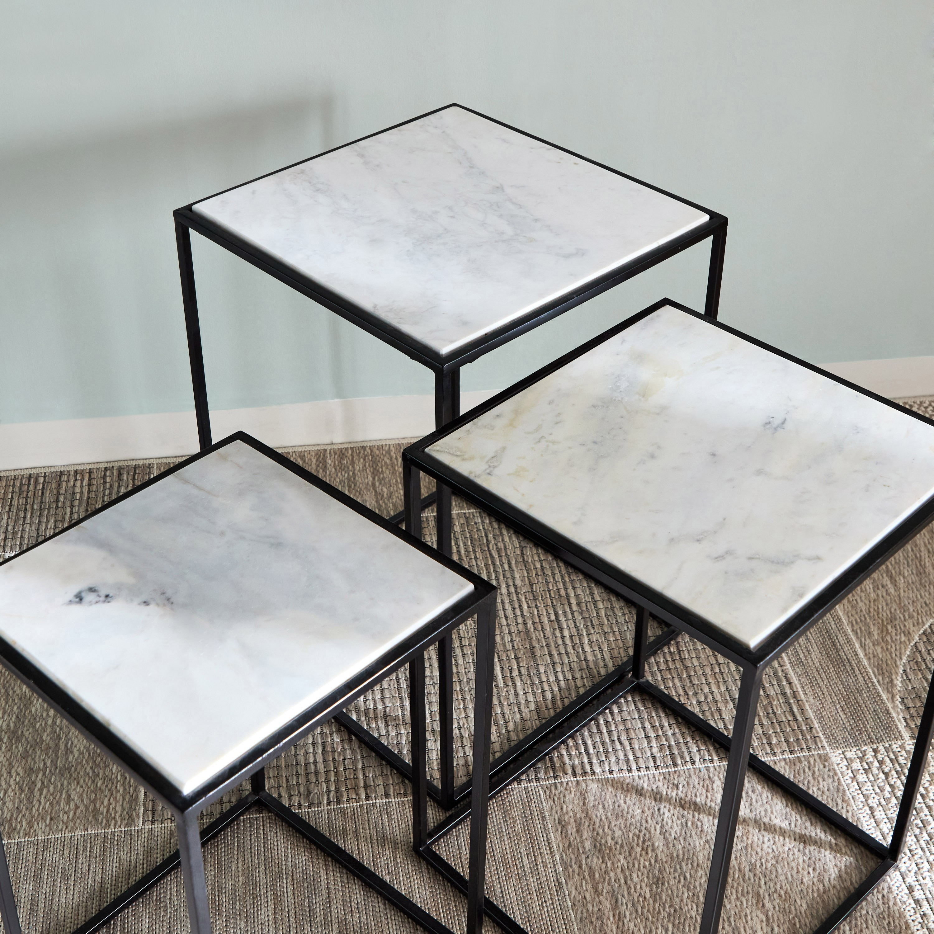 طقم طاولات متداخلة مربعة من 3 قطع بسطح من الرخام الأصلي - ويلو-hbxfurniture-livingroom-nestingtables-image-4