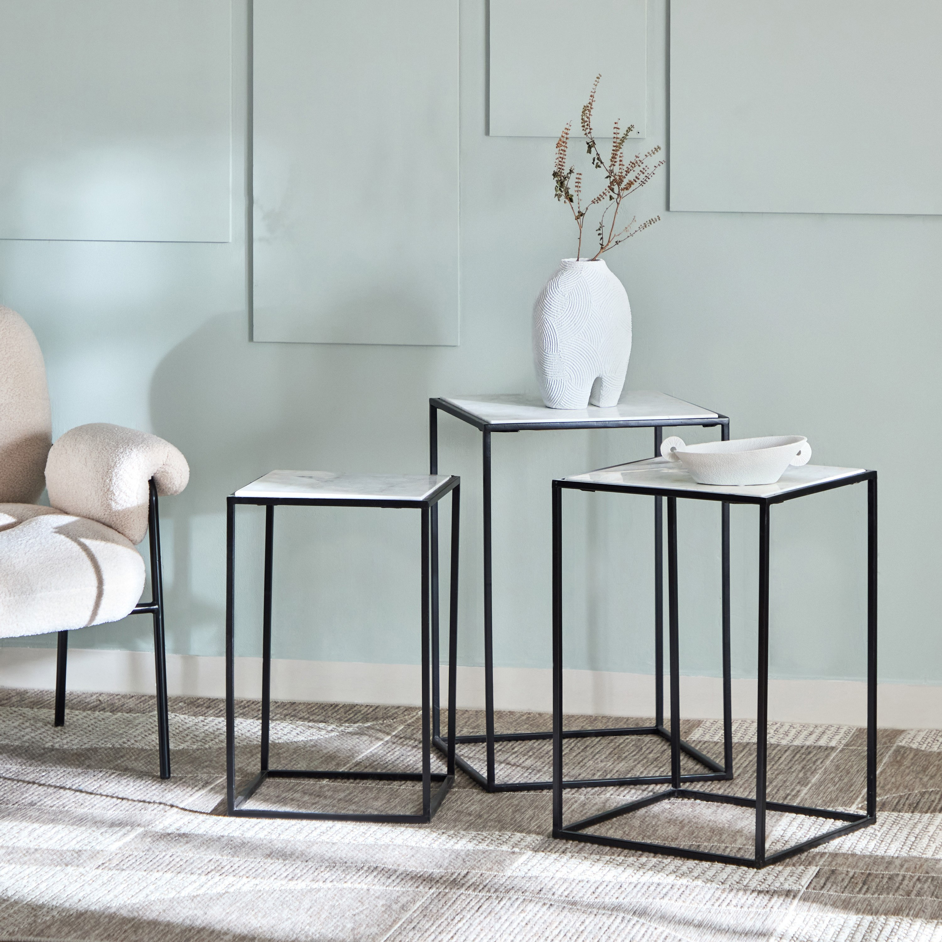 طقم طاولات متداخلة مربعة من 3 قطع بسطح من الرخام الأصلي - ويلو-hbxfurniture-livingroom-nestingtables-image-6
