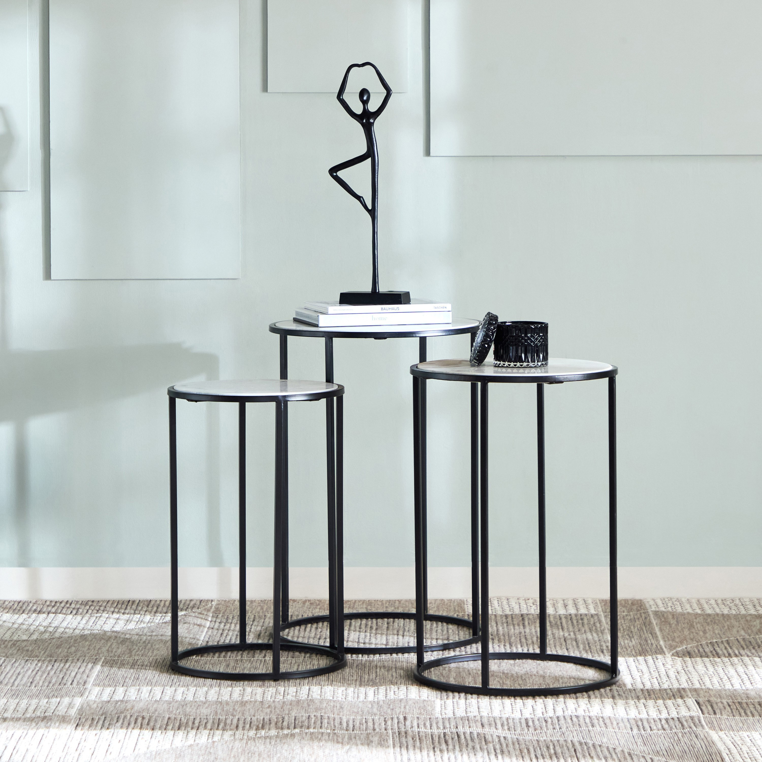 طقم طاولات متداخلة مستديرة من 3 قطع بسطح من الرخام الأصلي - ويلو-hbxfurniture-livingroom-nestingtables-image-1