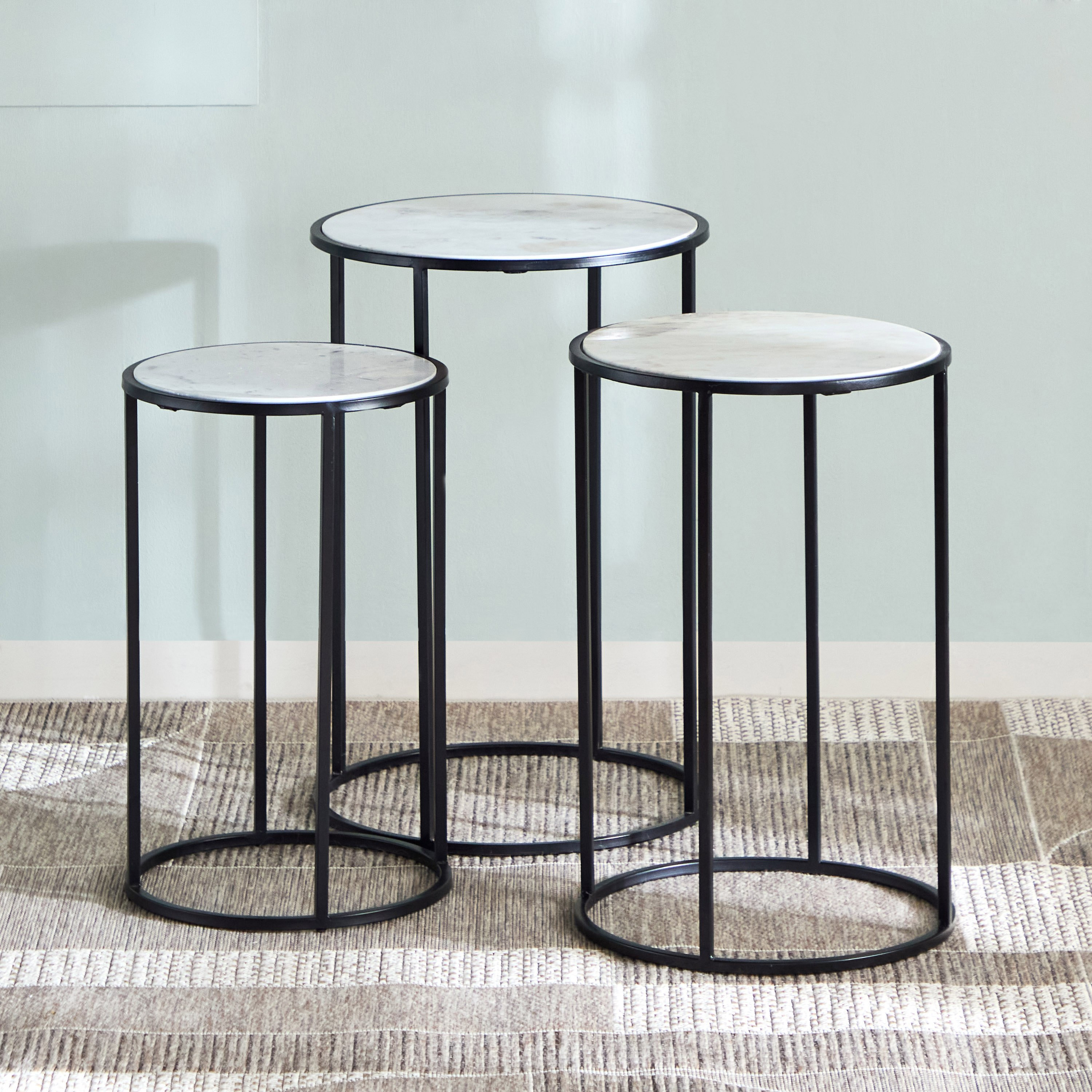طقم طاولات متداخلة مستديرة من 3 قطع بسطح من الرخام الأصلي - ويلو-hbxfurniture-livingroom-nestingtables-image-2