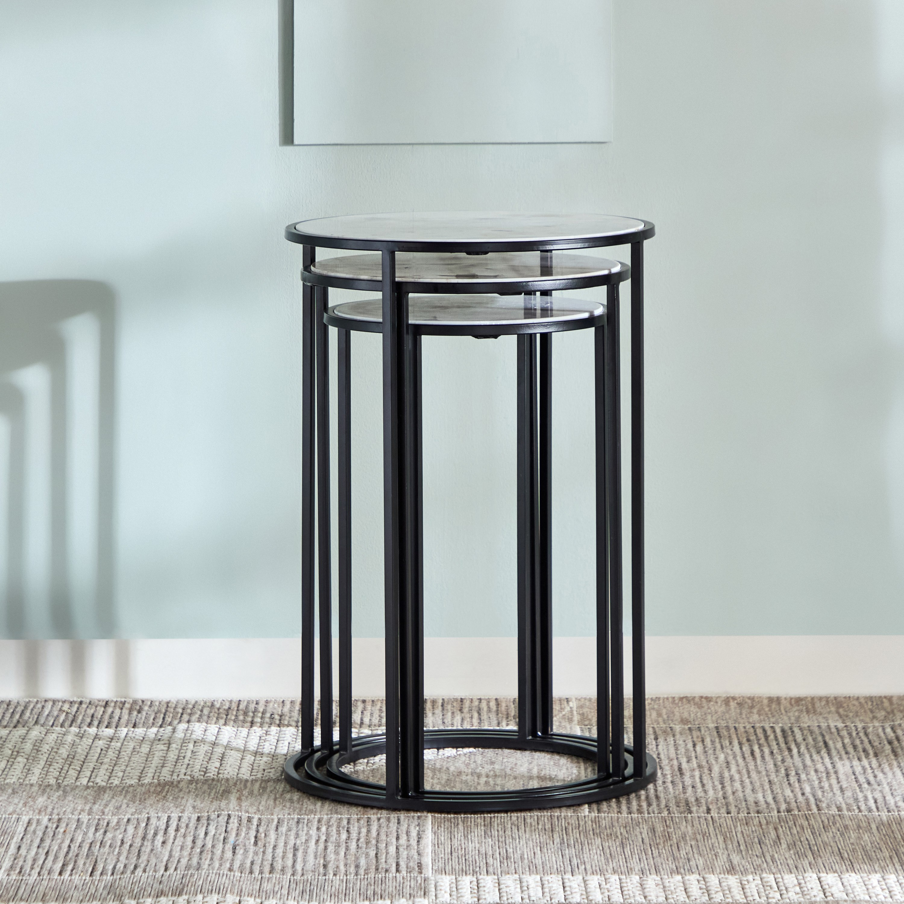 طقم طاولات متداخلة مستديرة من 3 قطع بسطح من الرخام الأصلي - ويلو-hbxfurniture-livingroom-nestingtables-image-3