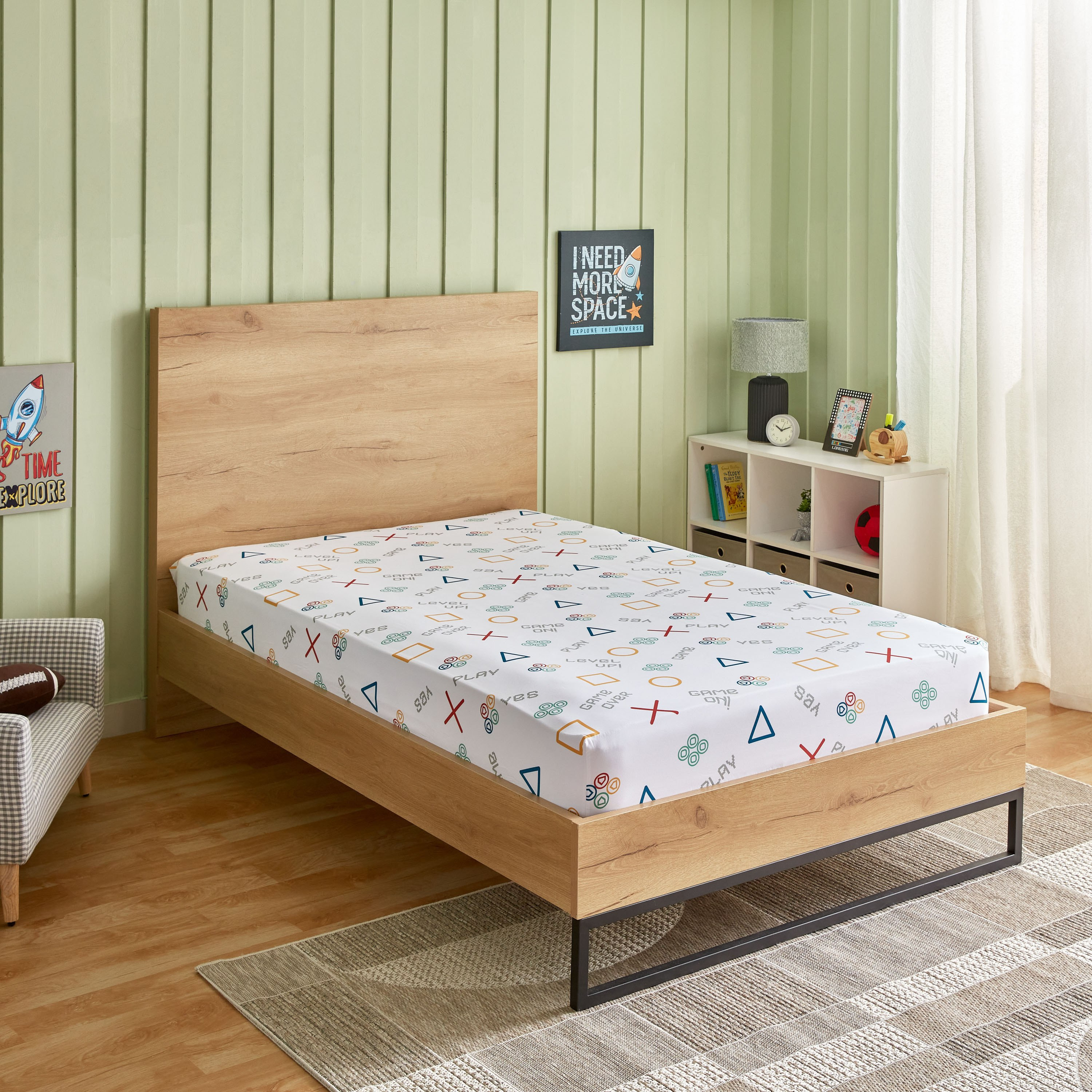 شرشف مطاطي توين ألياف دقيقة من جيمينج ستارت بلاي - 120x200+25 سم-hbxhomeware-hbxkidsandyouth-image-1