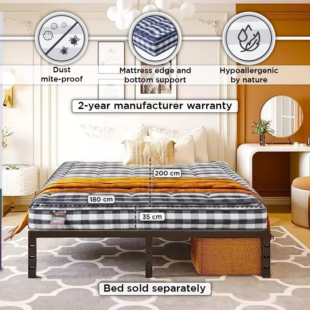 SleepLuxe iSolitaire Visco Silicone Memory Foam Latex 3-Zone Pocket Spring Mattress - 180x200x35 cm-hbxfurniture-mattresses-king-image-5