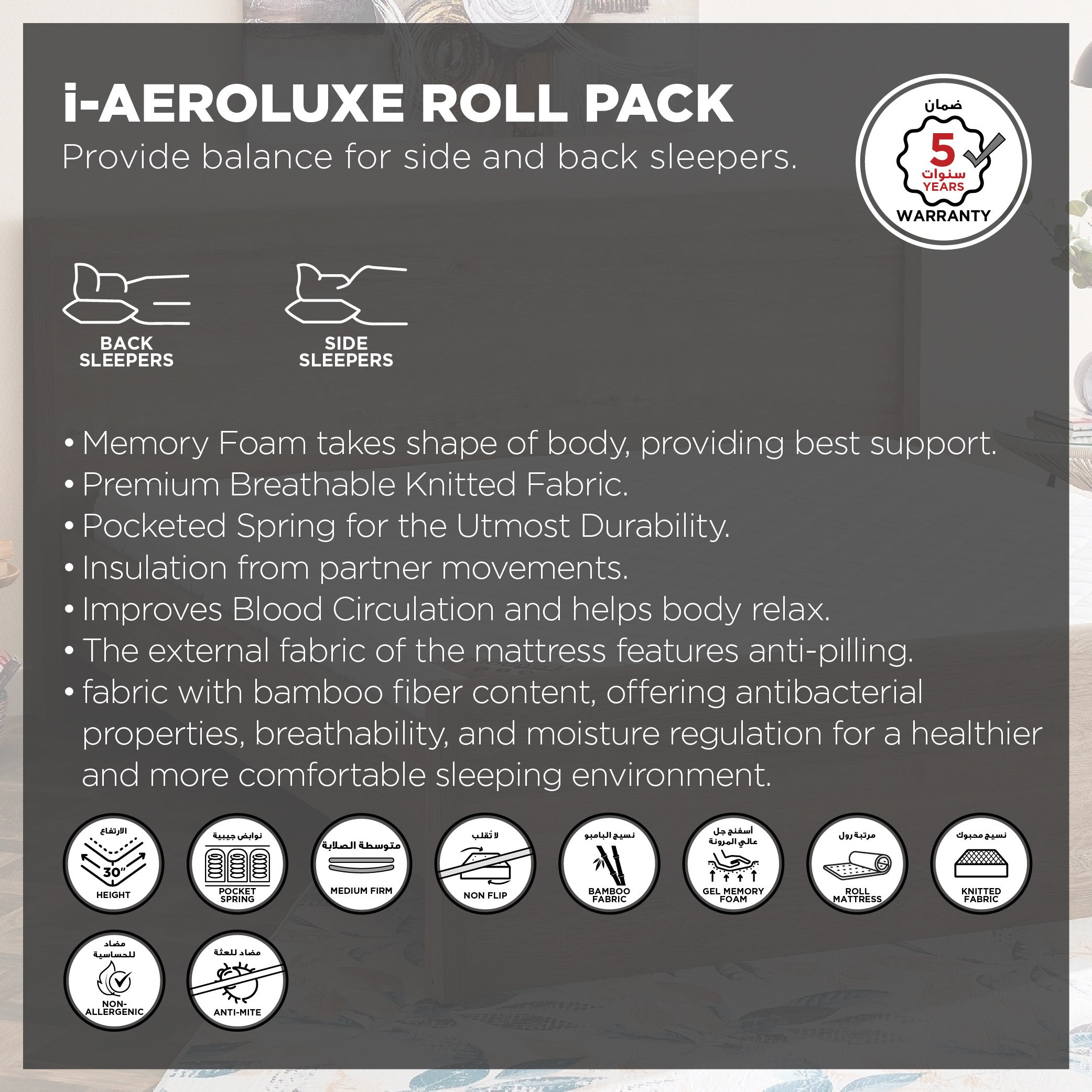 SleepLuxe iAeroluxe Cooling Gel Infused 3 Zone Pocket Spring Queen Mattress - 160x200x30 cm-hbxbedroom-mattresses-queen-image-4