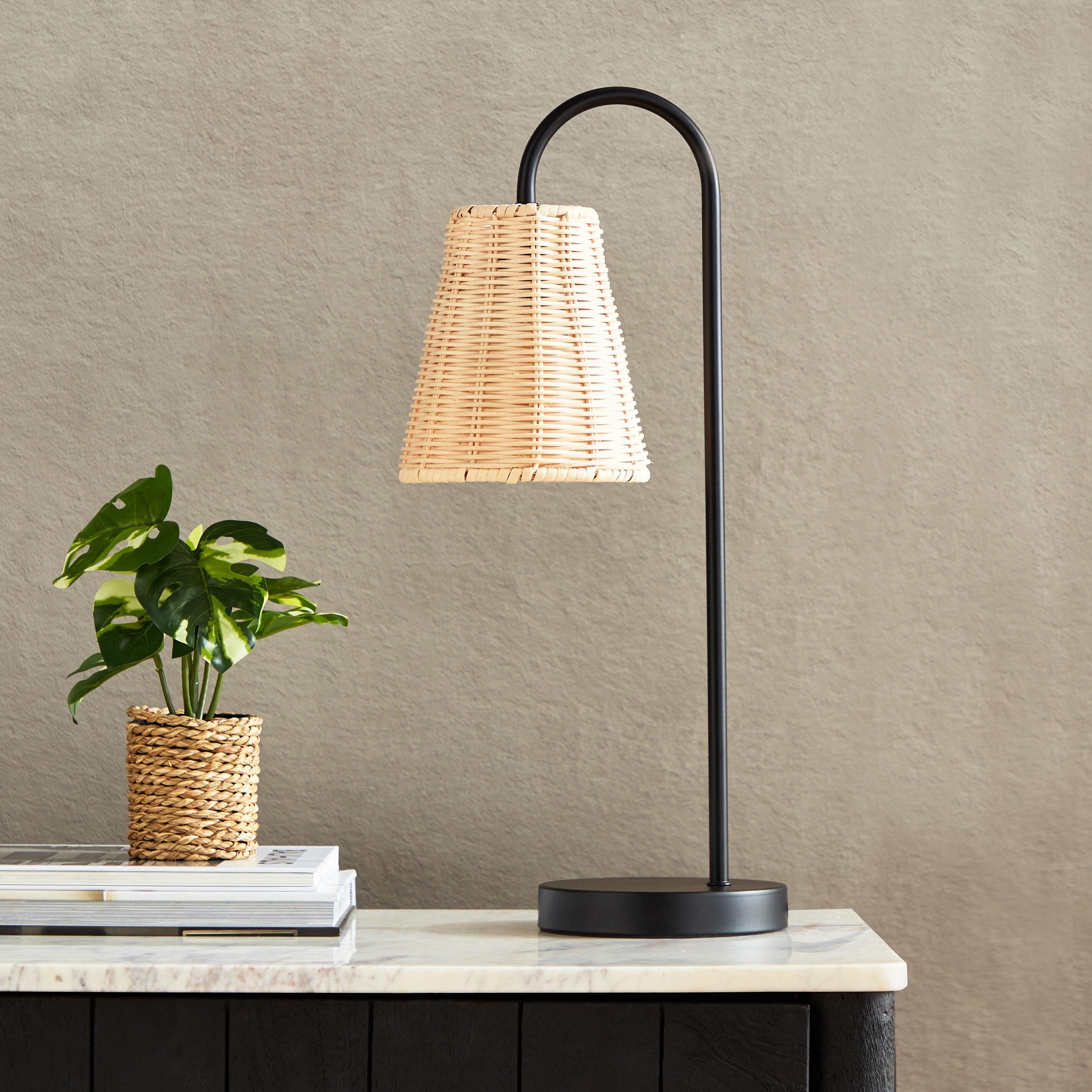 Caspian Metal Rattan Table Lamp - 24x15x51 cm-hbxlivingroom-lighting-tablelamps-image-1