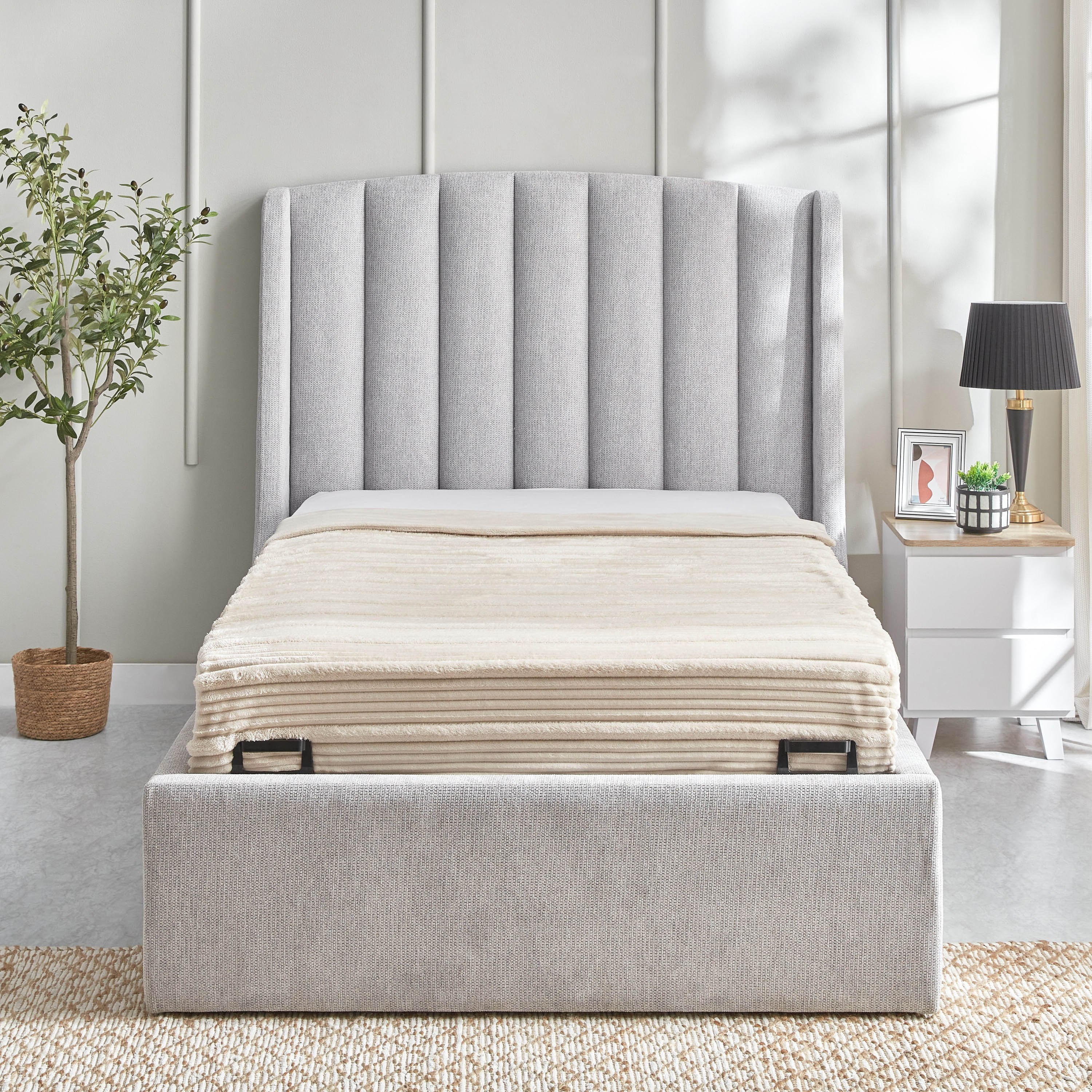 Movo Maine Lewis Hydraulic Storage Twin Upholstered Bed - 120x200 cm-hbxbedroom-bedsandbedsets-upholsteredbeds-twin-image-2