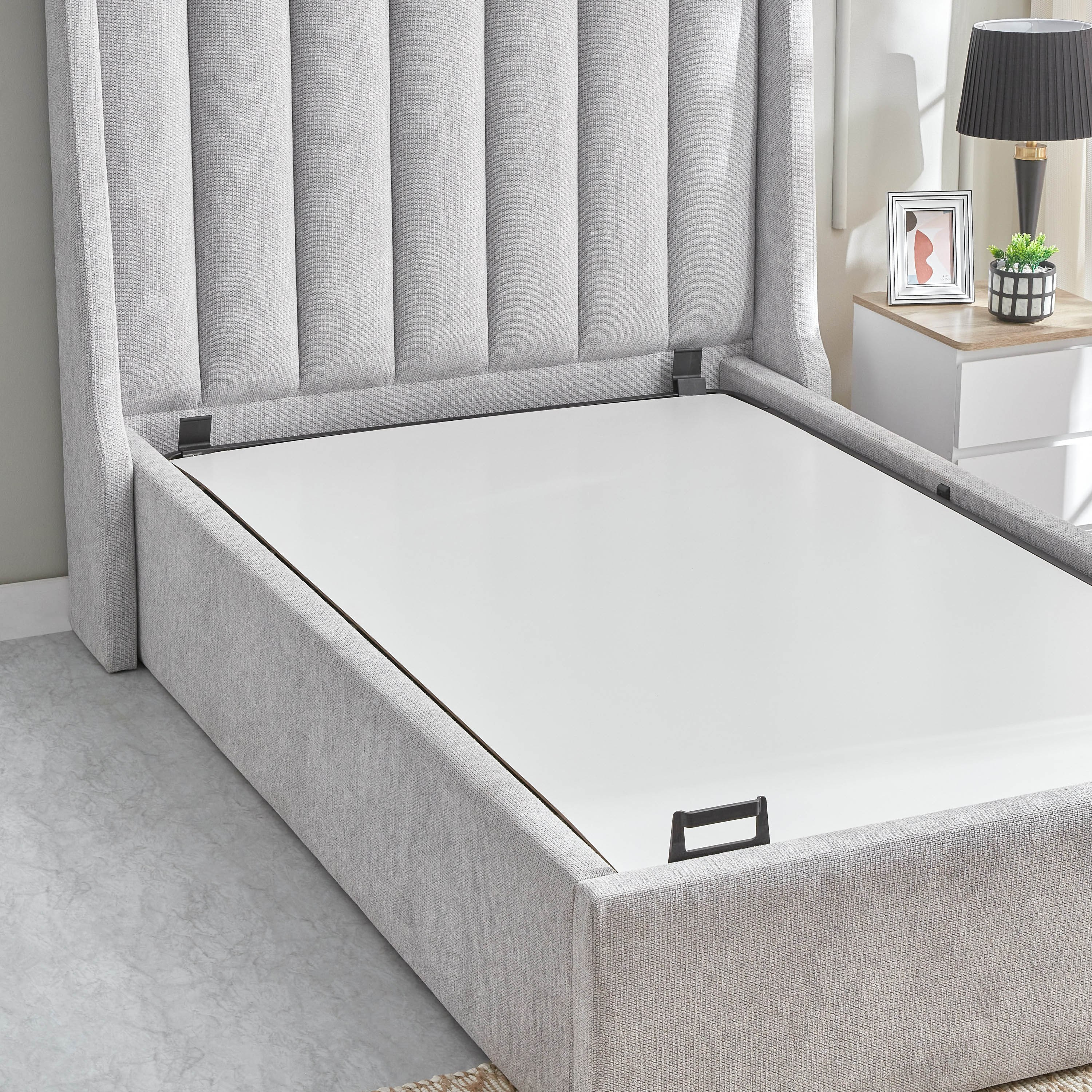 Movo Maine Lewis Hydraulic Storage Twin Upholstered Bed - 120x200 cm-hbxbedroom-bedsandbedsets-upholsteredbeds-twin-image-12