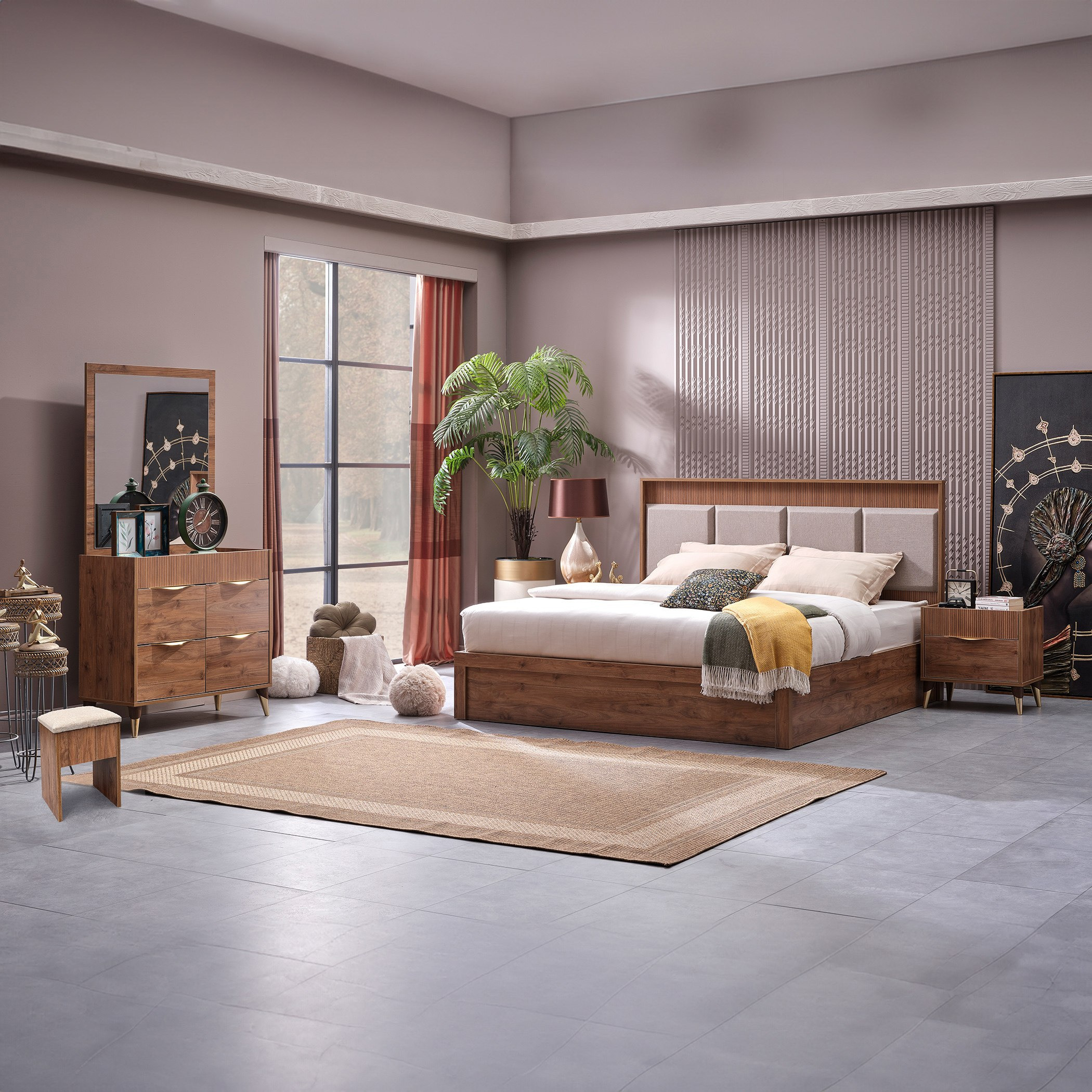 طقم غرفة نوم كينج 6 قطع من هاربر - 180x200 سم-hbxbedroom-bedsandbedsets-bedroomsets-king-image-2