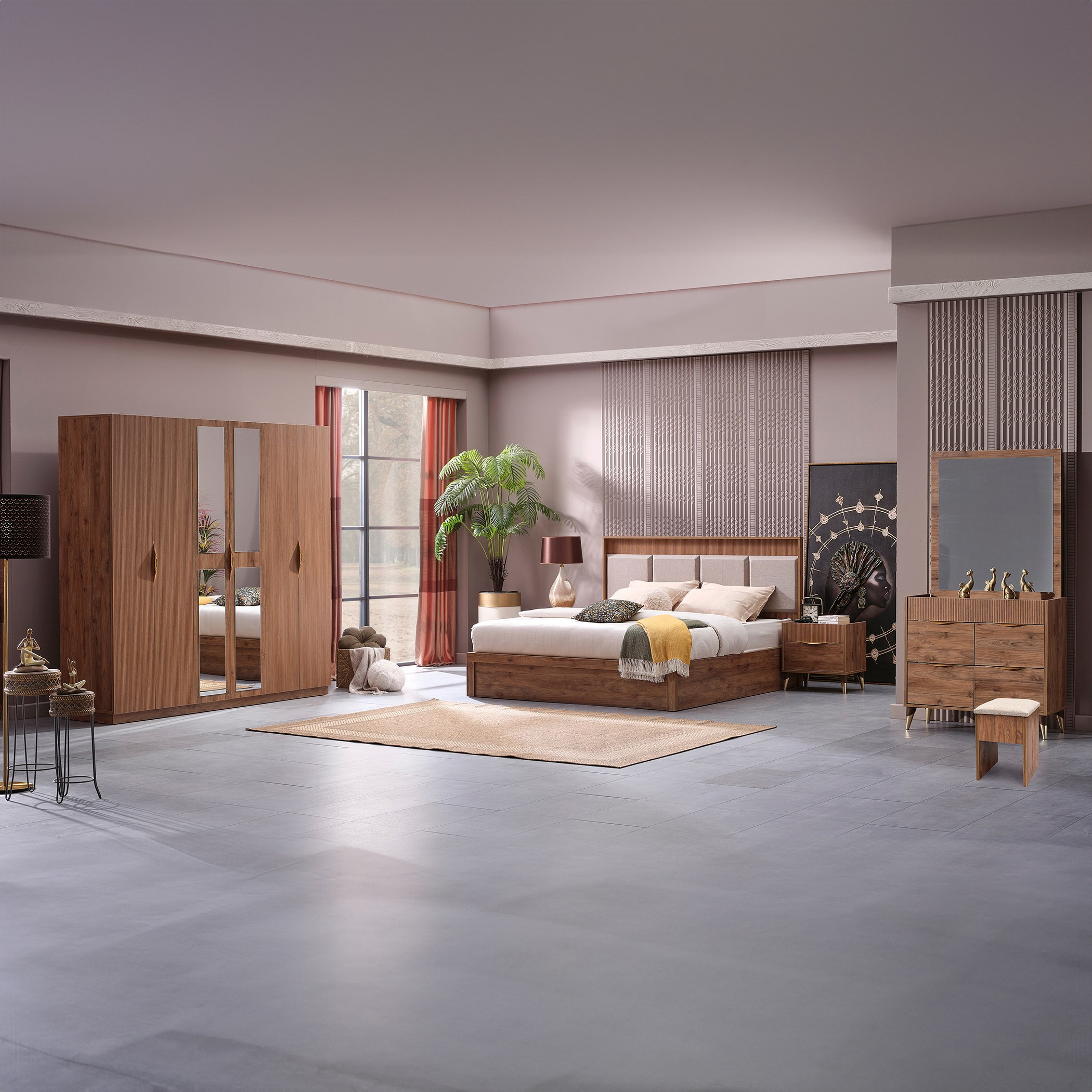 طقم غرفة نوم كينج 6 قطع من هاربر - 180x200 سم-hbxbedroom-bedsandbedsets-bedroomsets-king-image-22
