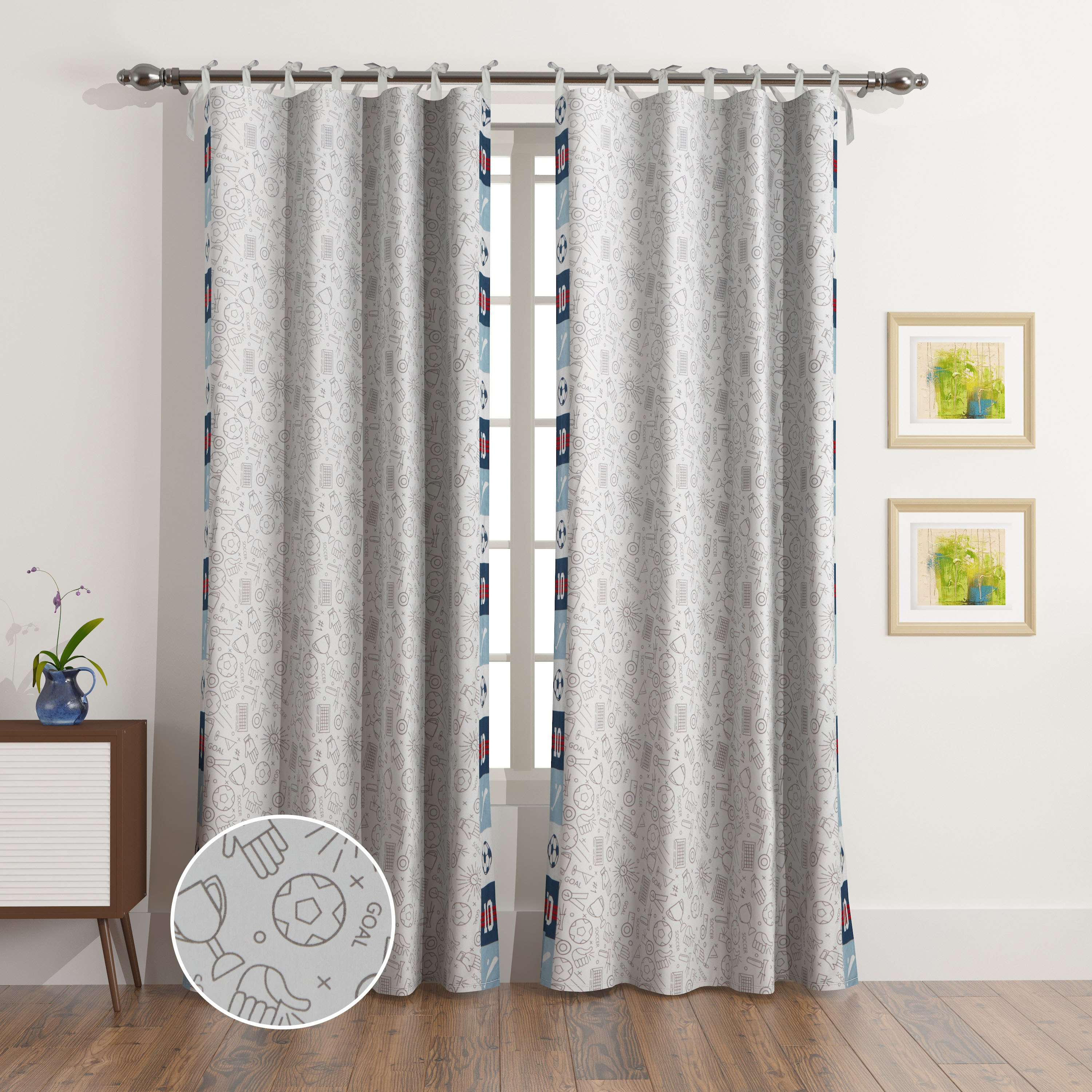 طقم ستائر بأربطة وطبعات قطعتين من أركيد - 140x240 سم-hbxbedroom-windowcoverings-curtains-image-1