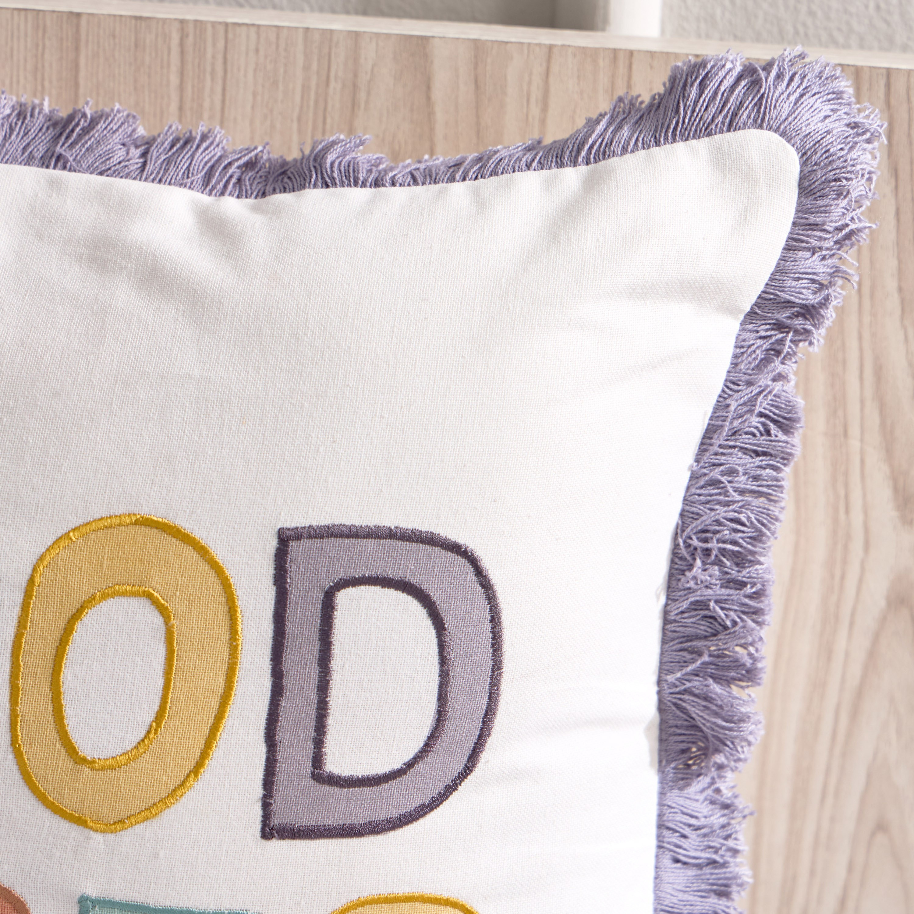 Playland Good Vibes Printed Embroidered Cotton Filled Cushion with Frill - 40x40 cm-hbxhomeware-hbxkidsandyouth-image-2