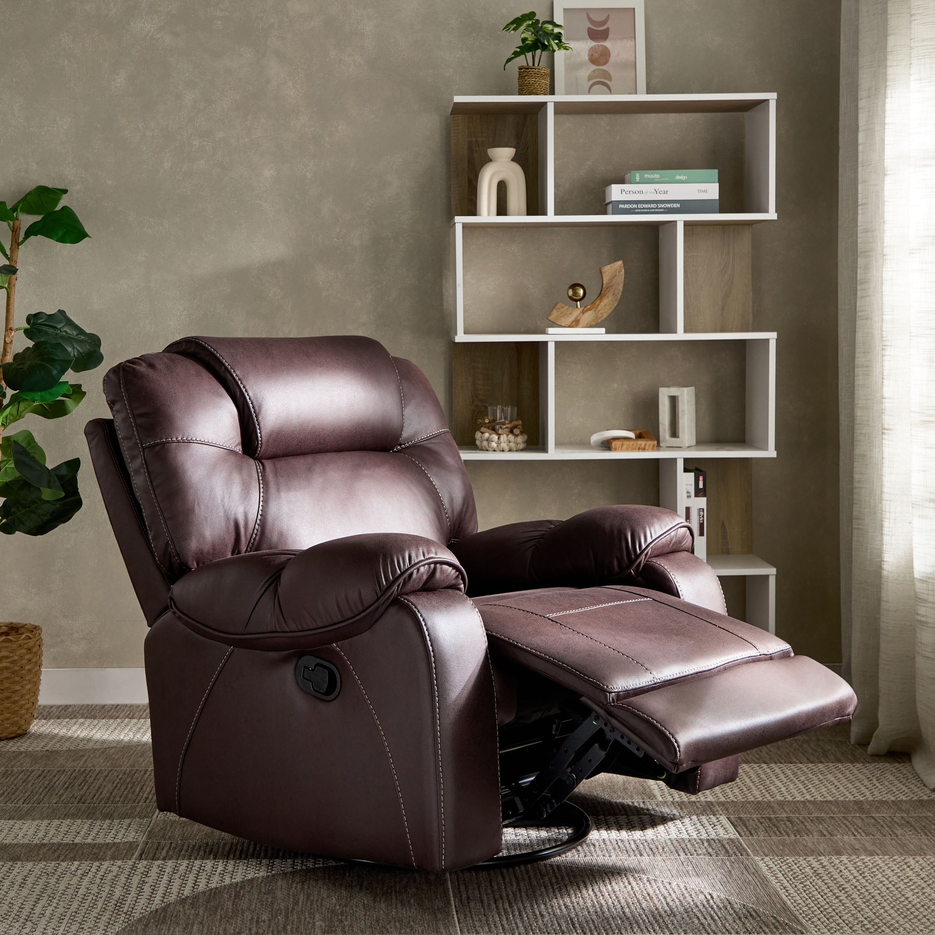 كرسي استرخاء قماش بمظهر جلد ومساند ذراعين مع وظيفة دوران وهزاز من غابون-hbxfurniture-sofasandarmchairs-reclinersofas-image-10