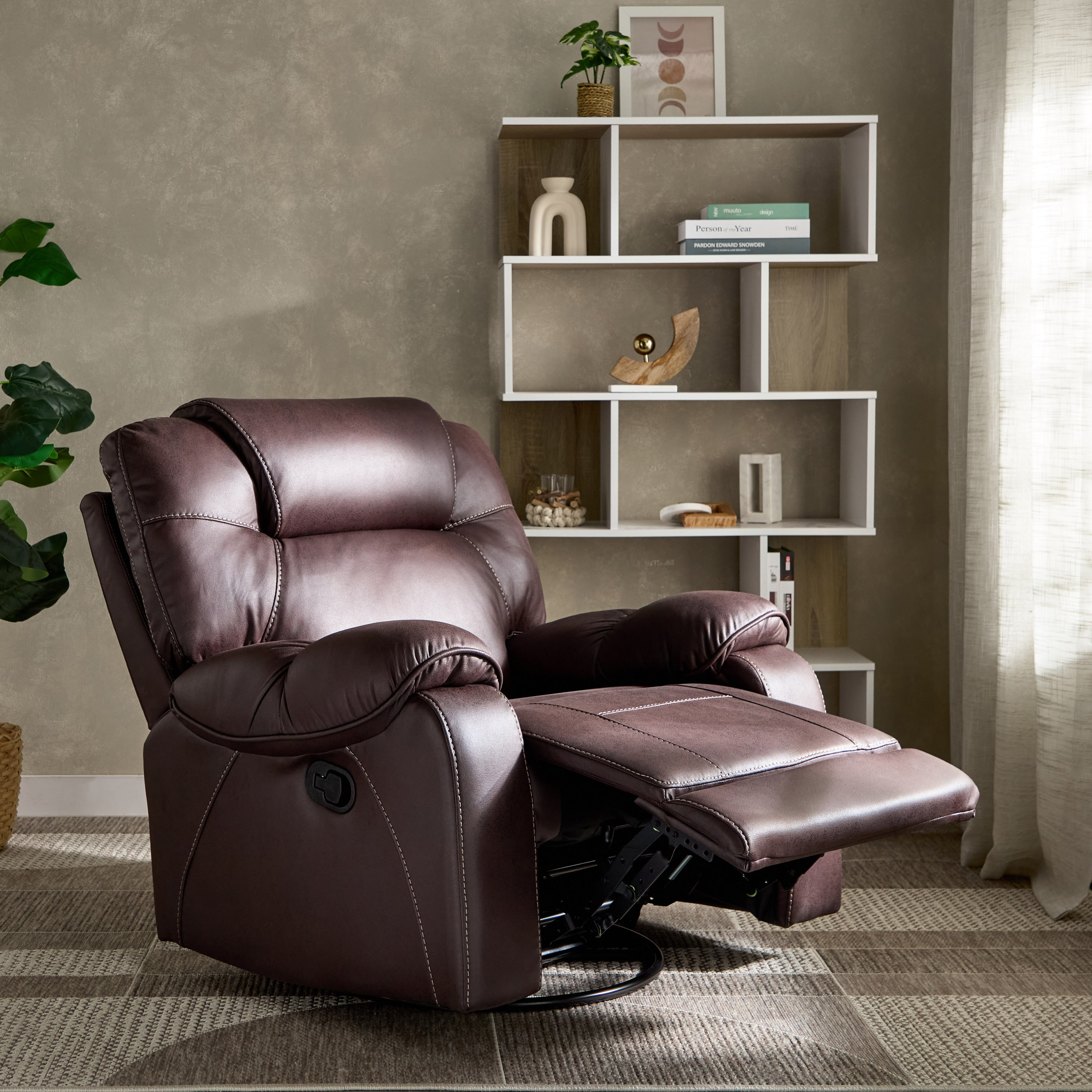 كرسي استرخاء قماش بمظهر جلد ومساند ذراعين مع وظيفة دوران وهزاز من غابون-hbxfurniture-sofasandarmchairs-reclinersofas-image-3