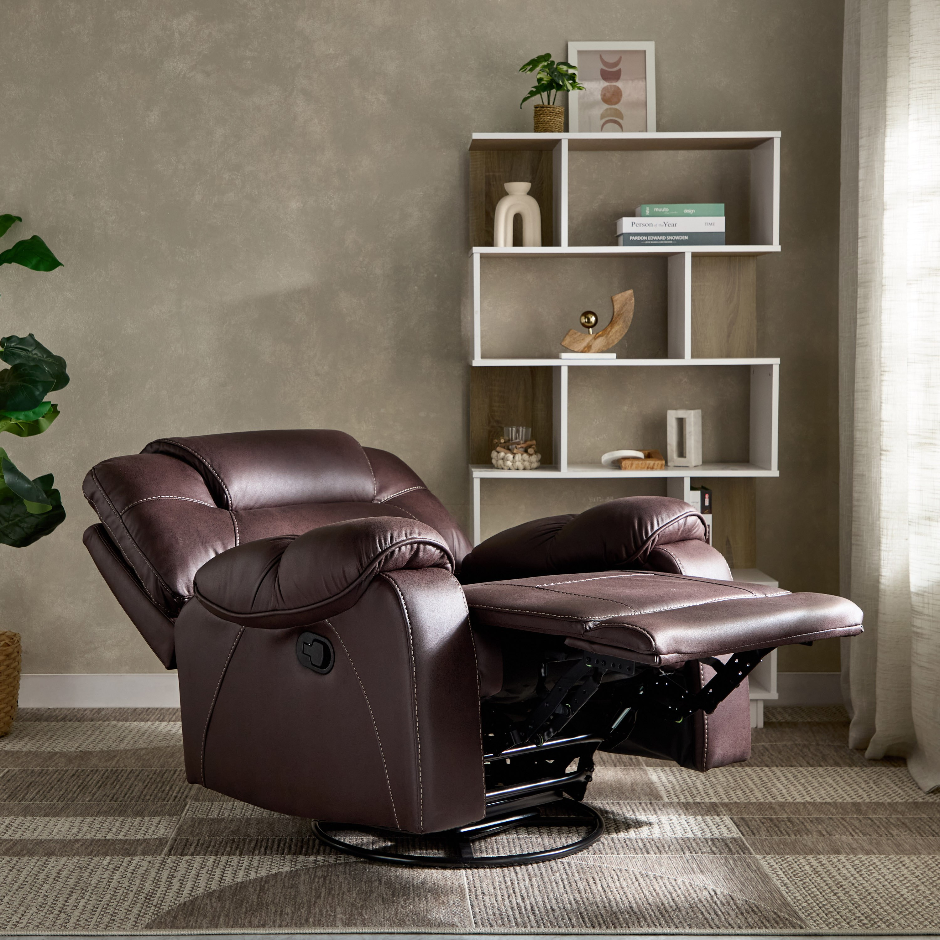 كرسي استرخاء قماش بمظهر جلد ومساند ذراعين مع وظيفة دوران وهزاز من غابون-hbxfurniture-sofasandarmchairs-reclinersofas-image-4