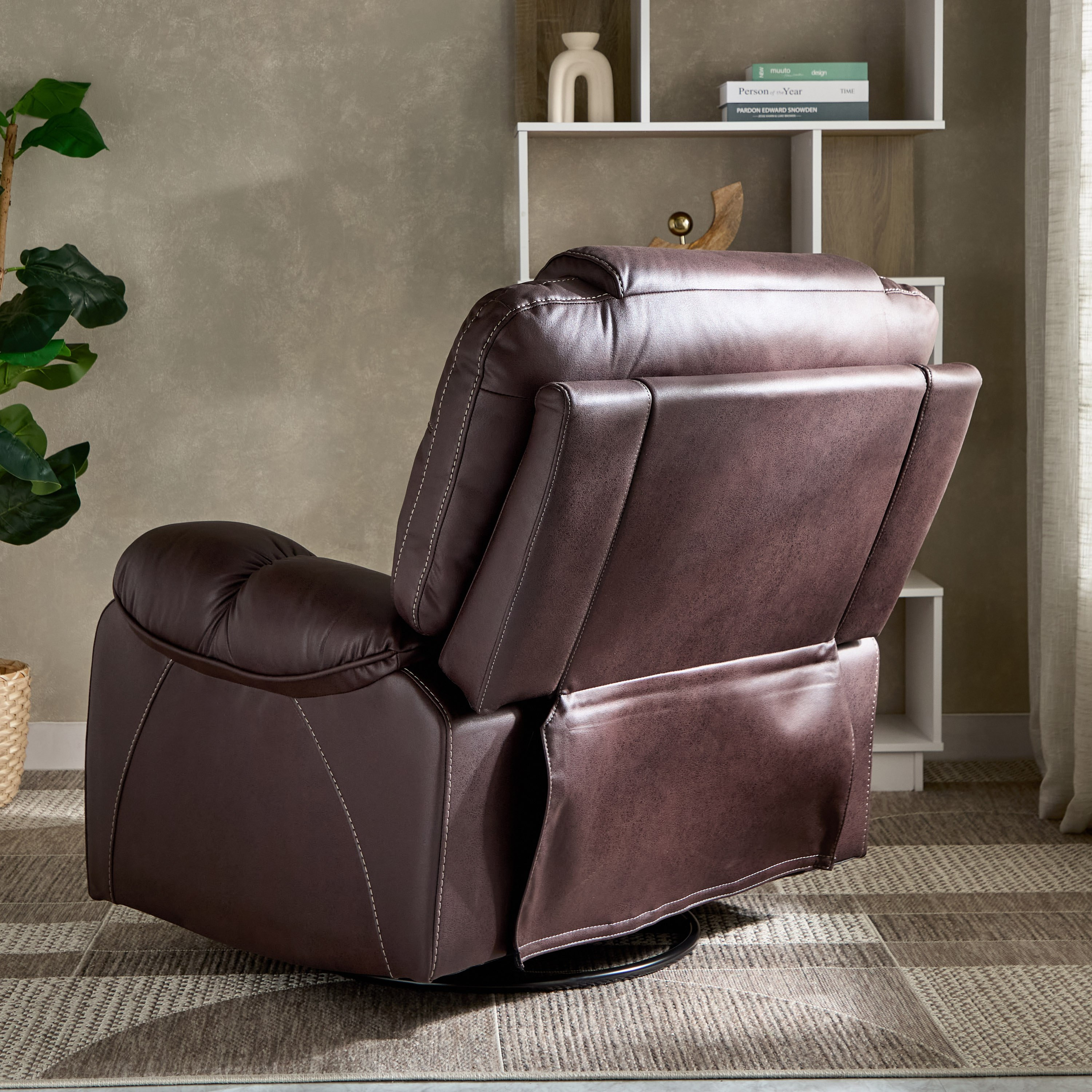 كرسي استرخاء قماش بمظهر جلد ومساند ذراعين مع وظيفة دوران وهزاز من غابون-hbxfurniture-sofasandarmchairs-reclinersofas-image-5