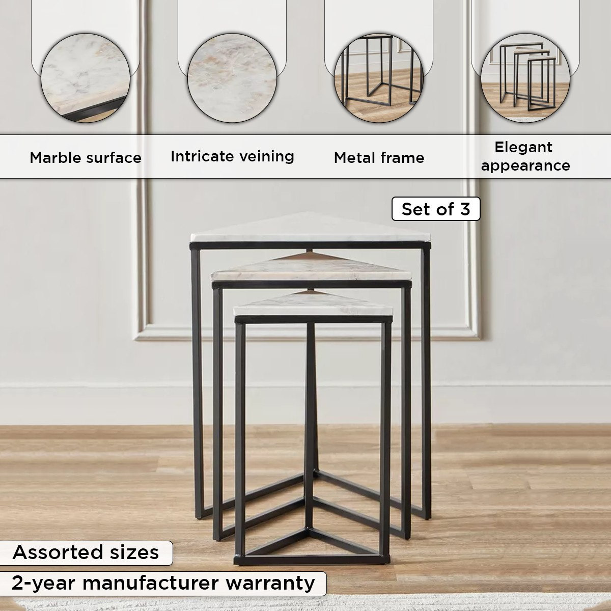 طقم طاولات متداخلة 3 قطع بسطح من الرخام الأصلي - تريو من فيندرا-hbxfurniture-livingroom-nestingtables-image-4